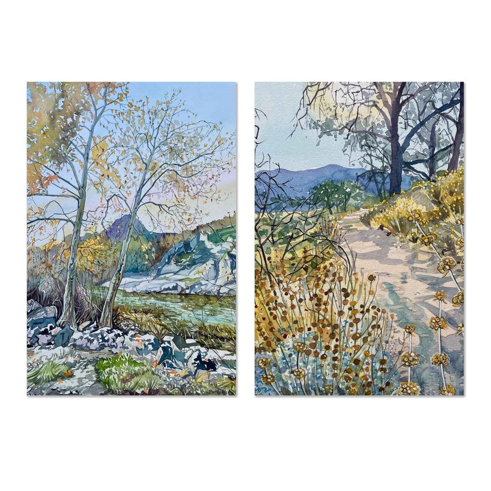 Tranquil Autumn River & Tranquil Nature Trail, Set Of 2-by-Luisa Millicent-wall-art-print-canvas-poster-framed-Gioia