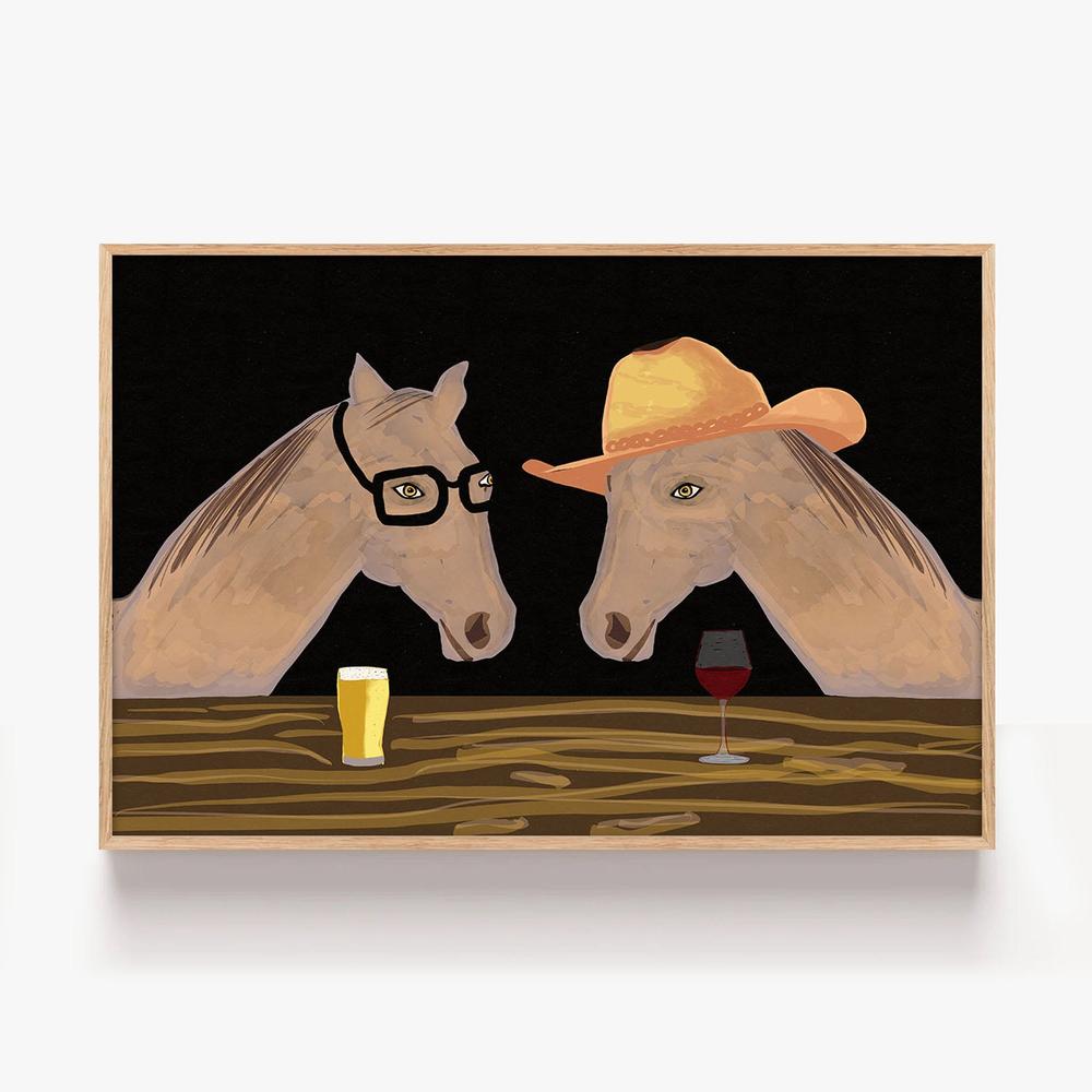 Two Horses at the Bar-by-Sharyn Bursic-wall-art-print-canvas-poster-framed-Gioia