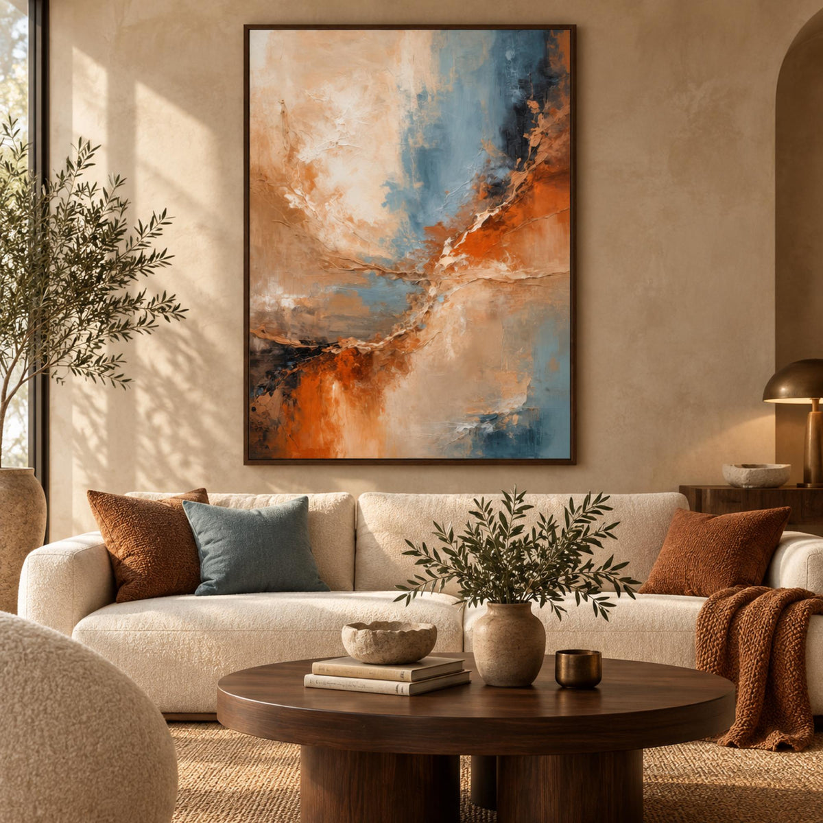 Unknown Variables wall art styled in a sophisticated contemporary living room with no mat border