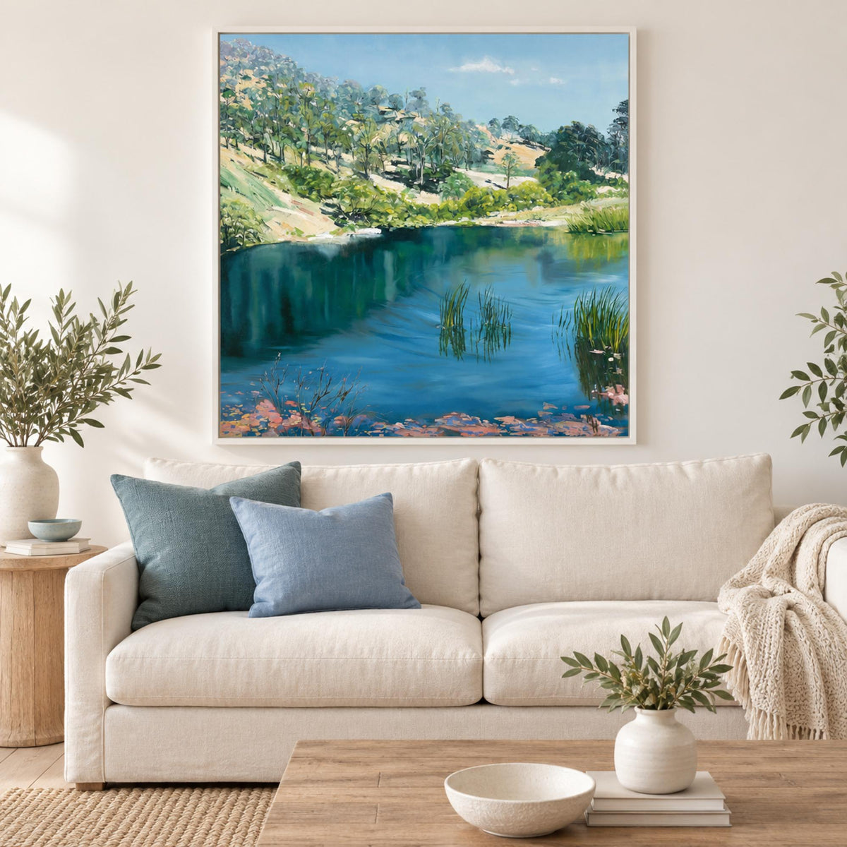 Upper Reaches of the Brisbane wall art in a light contemporary living room