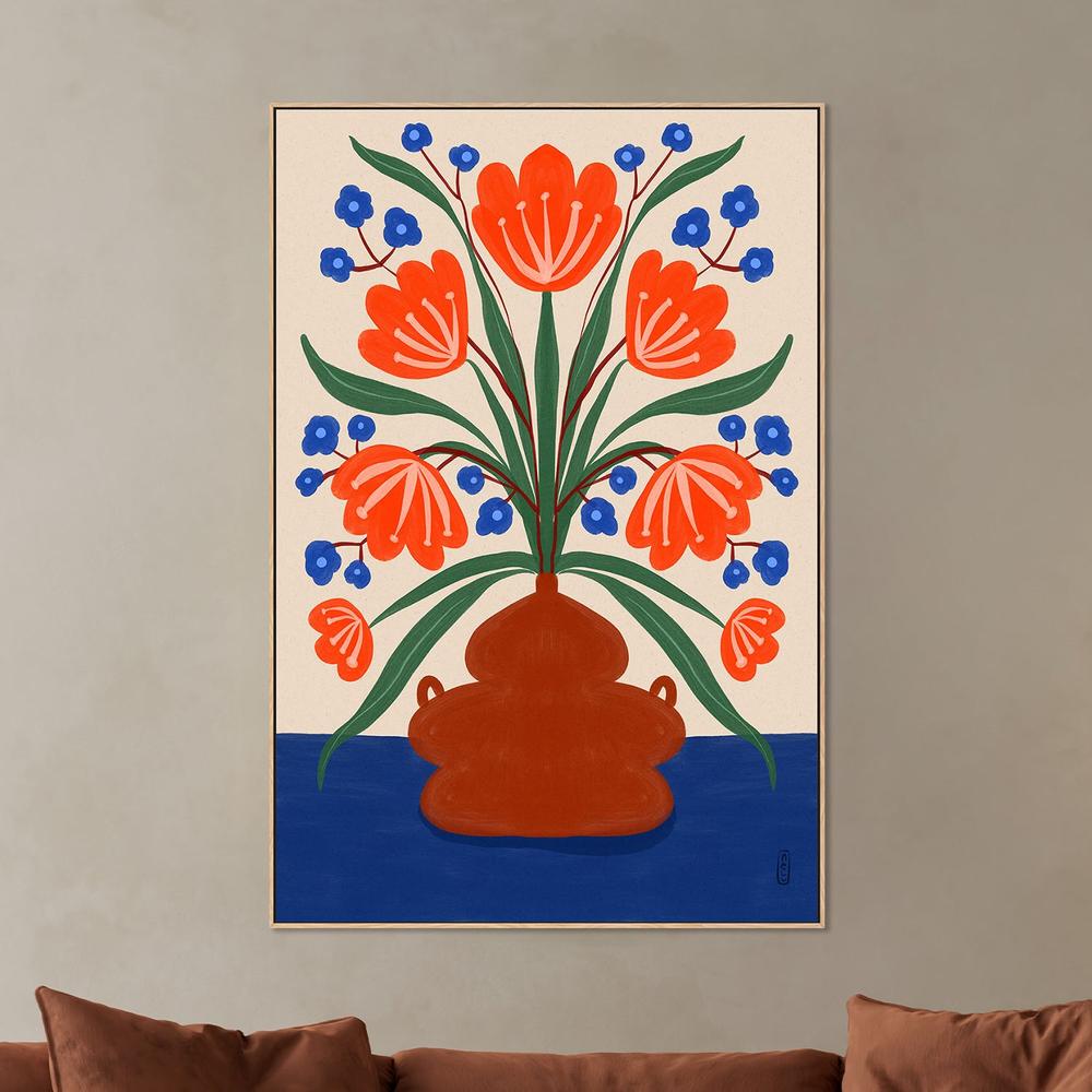 Vibrant Floral Terracotta Vase-by-Dirkie Nell-wall-art-print-canvas-poster-framed-Gioia