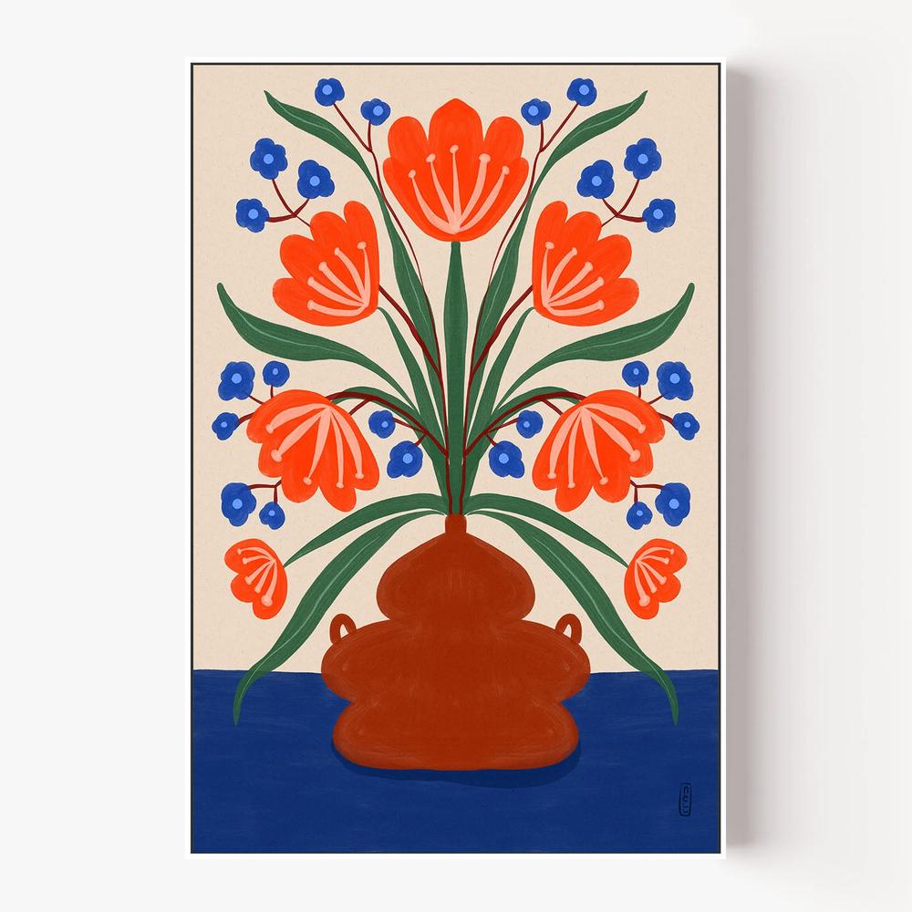 Vibrant Floral Terracotta Vase-by-Dirkie Nell-wall-art-print-canvas-poster-framed-Gioia