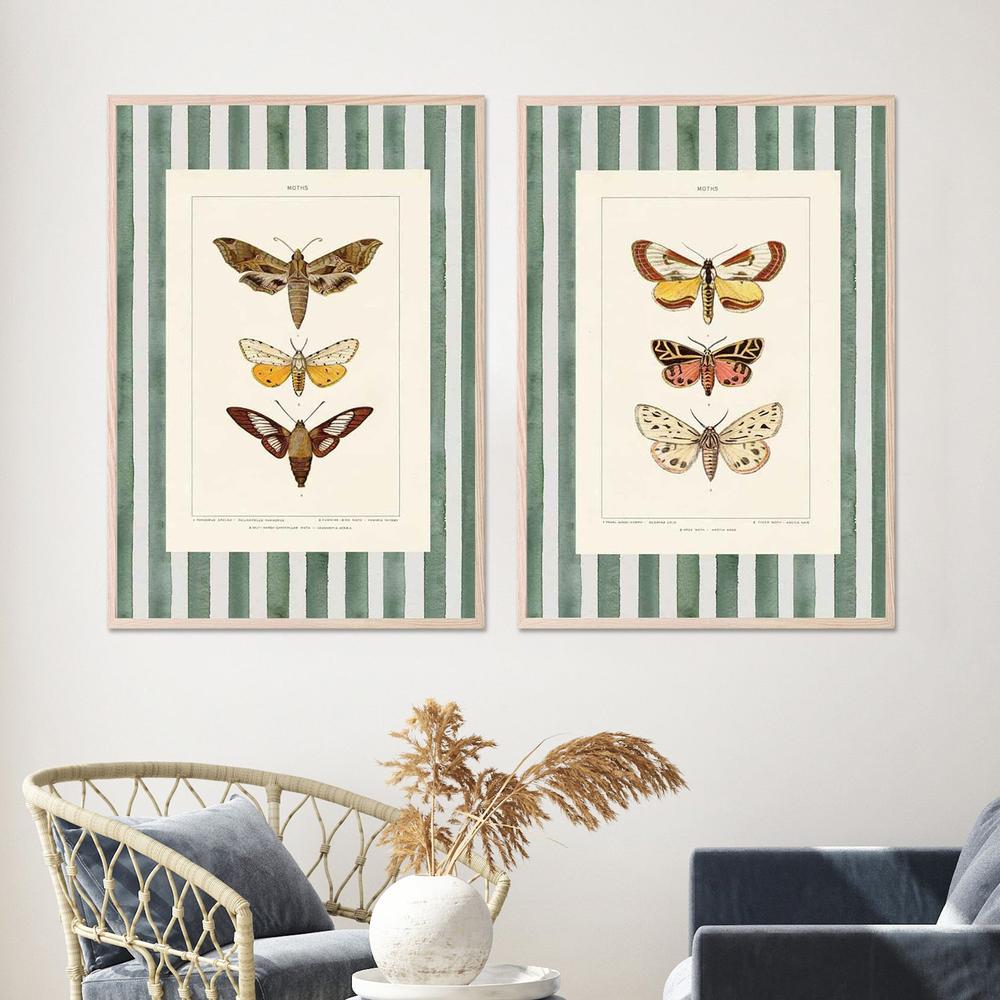Vintage Moths Stripe, Style A & B, Set Of 2-by-Wild Apple Portfolio-wall-art-print-canvas-poster-framed-Gioia