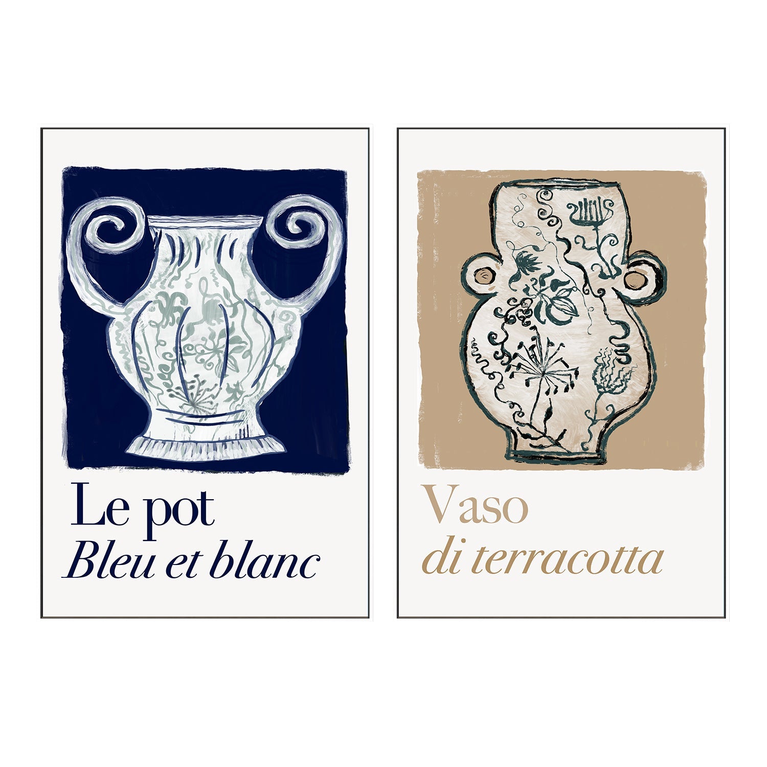 wall-art-print-canvas-poster-framed-A Le pot Bleu et Blanc , Set Of 2 , By Cartissi , By cartissi-4