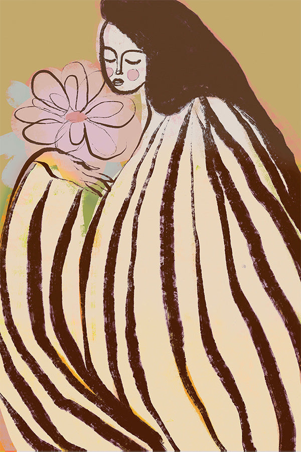 wall-art-print-canvas-poster-framed-A Silent Moment, Mustard and Pink-1