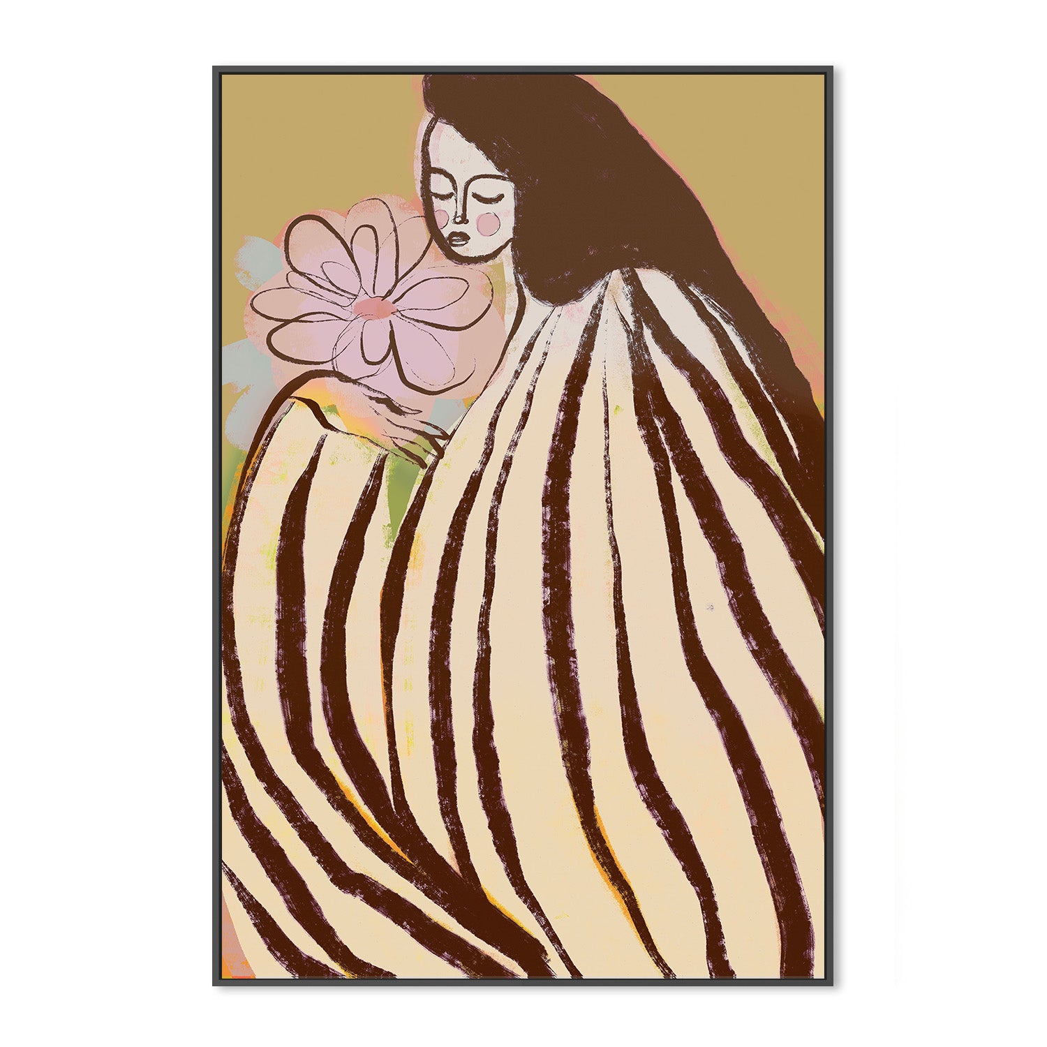 wall-art-print-canvas-poster-framed-A Silent Moment, Mustard and Pink-3