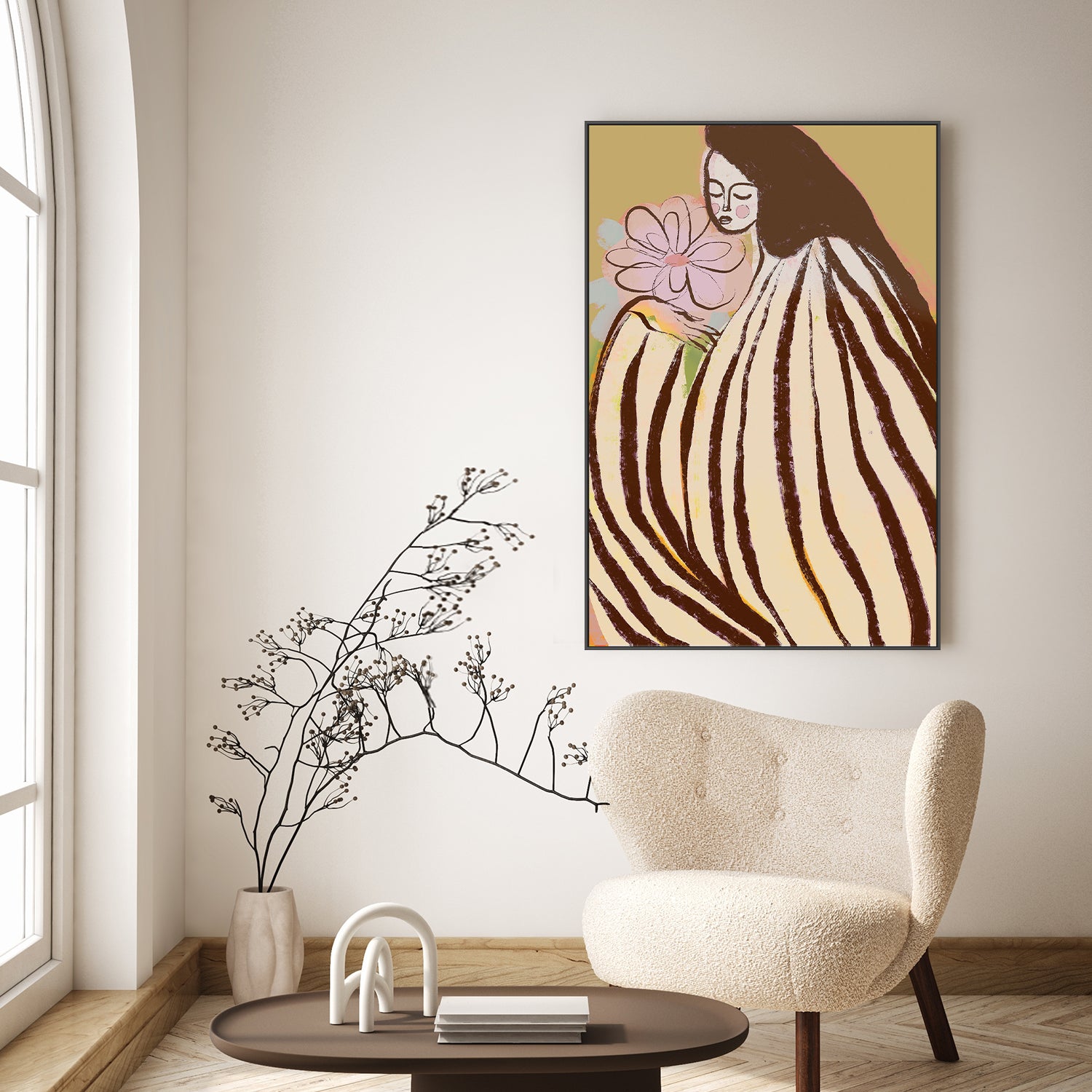 wall-art-print-canvas-poster-framed-A Silent Moment, Mustard and Pink-7