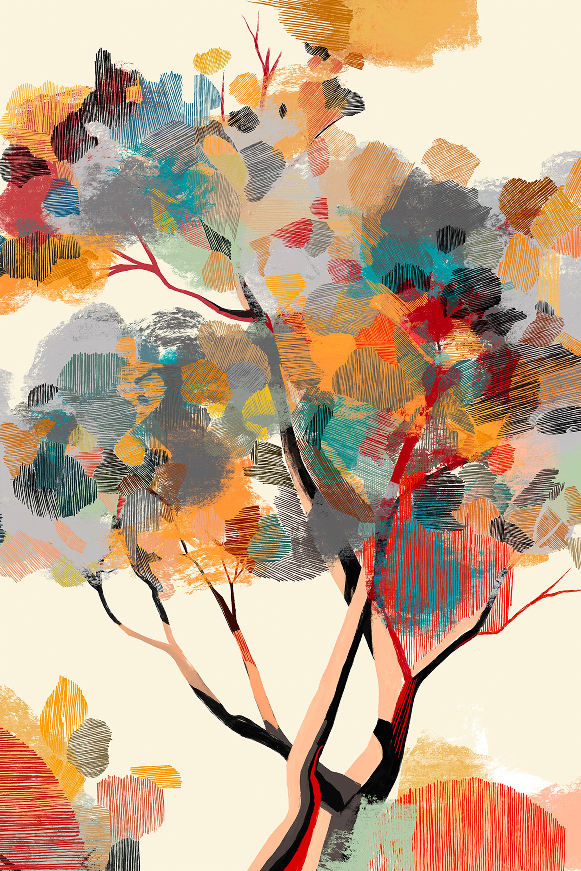 wall-art-print-canvas-poster-framed-Abstract Autumn Tree-1