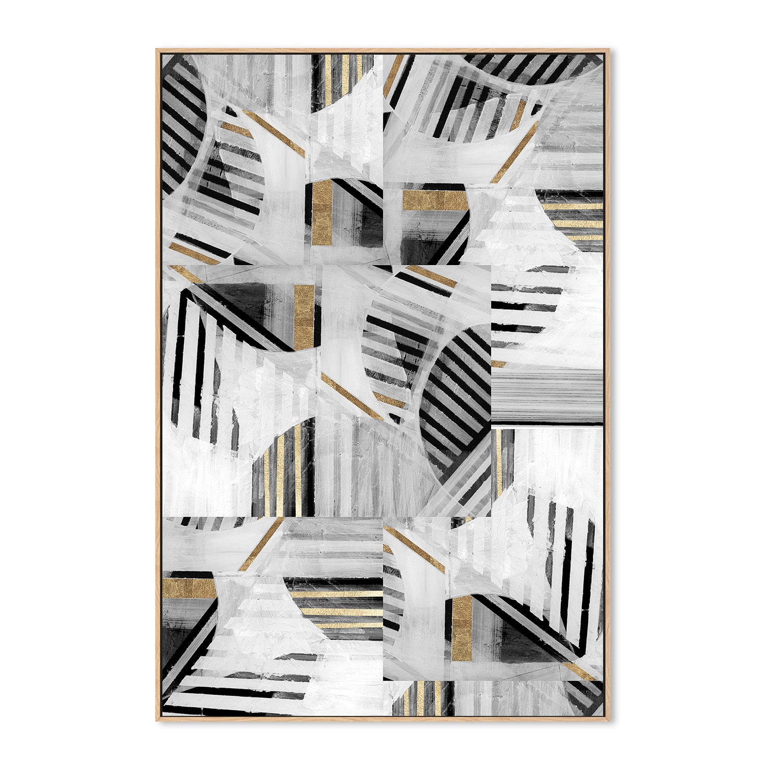 wall-art-print-canvas-poster-framed-Abstract Back White Gold , Style A-4