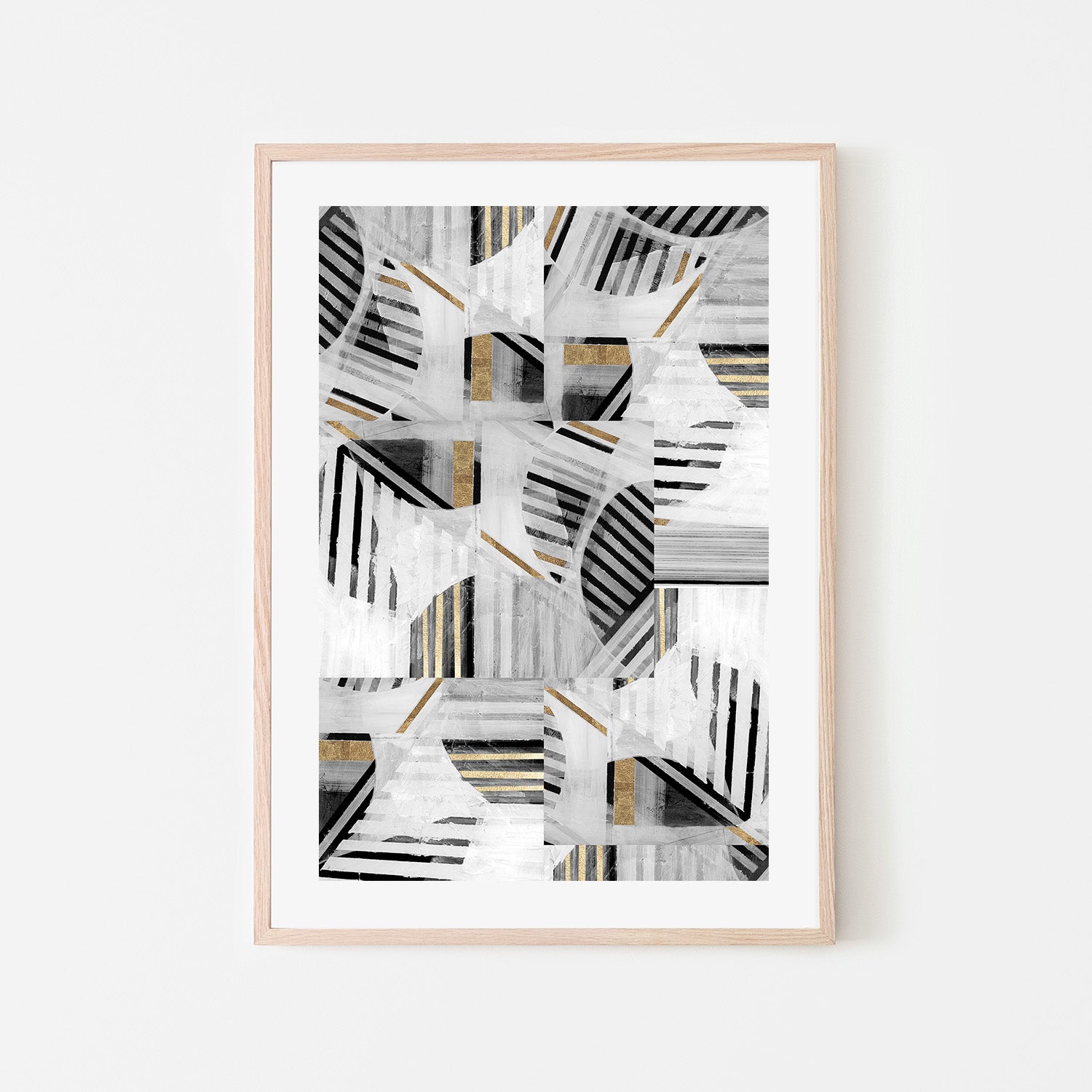 wall-art-print-canvas-poster-framed-Abstract Back White Gold , Style A-6