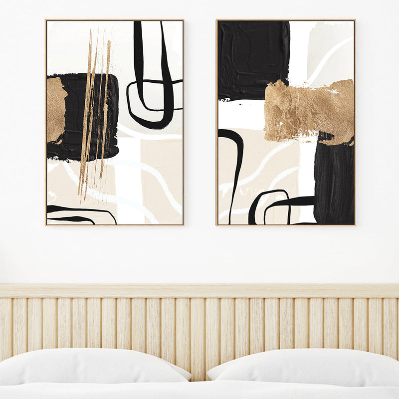 wall-art-print-canvas-poster-framed-Abstract Black And Gold, Style A & B, Set Of 2 , By Sally Ann Moss-GIOIA-WALL-ART
