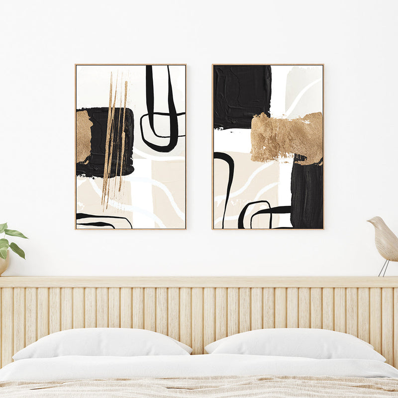 wall-art-print-canvas-poster-framed-Abstract Black And Gold, Style A & B, Set Of 2 , By Sally Ann Moss-GIOIA-WALL-ART