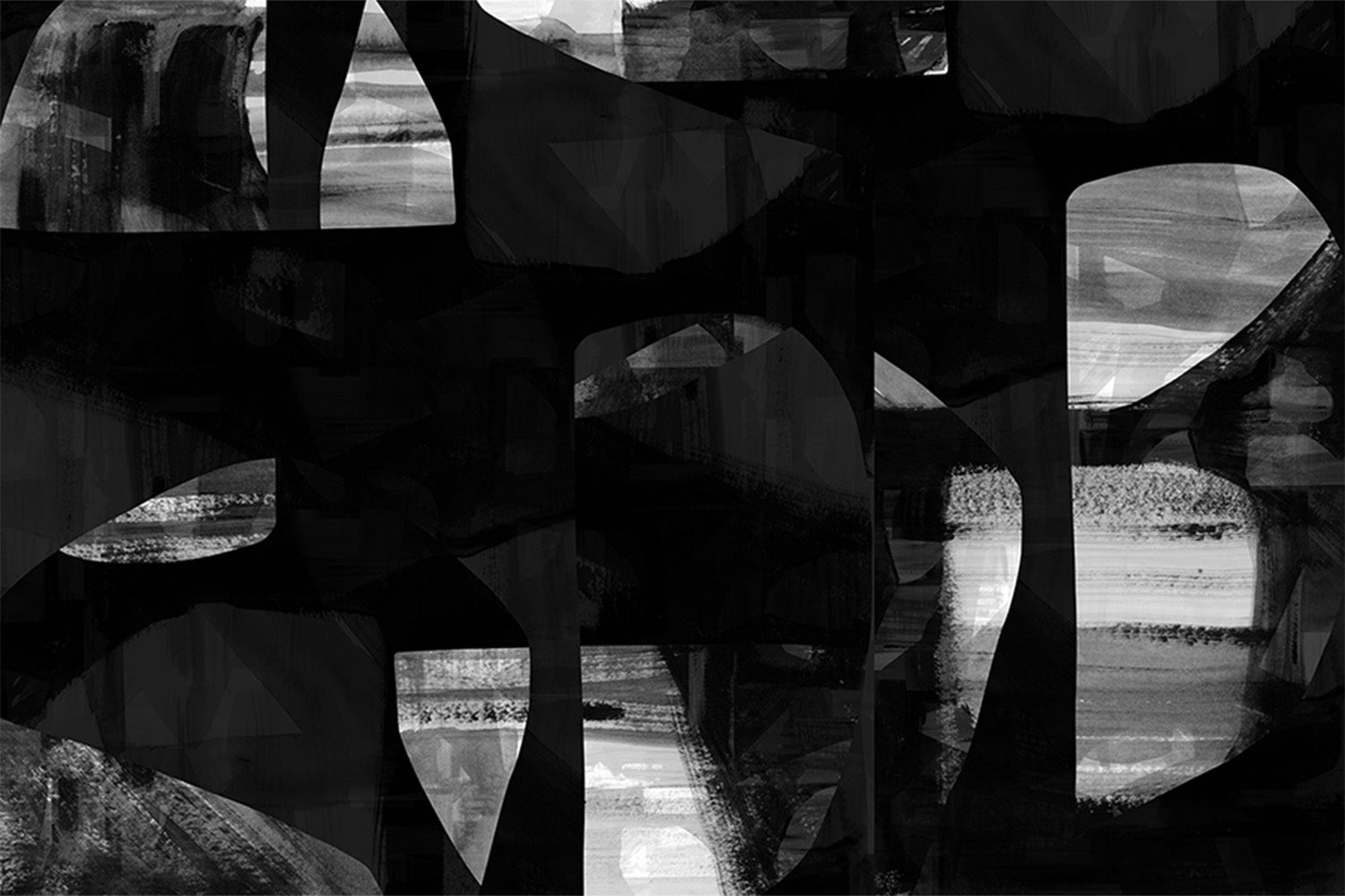 wall-art-print-canvas-poster-framed-Abstract Black Night Shapes, Style A-1