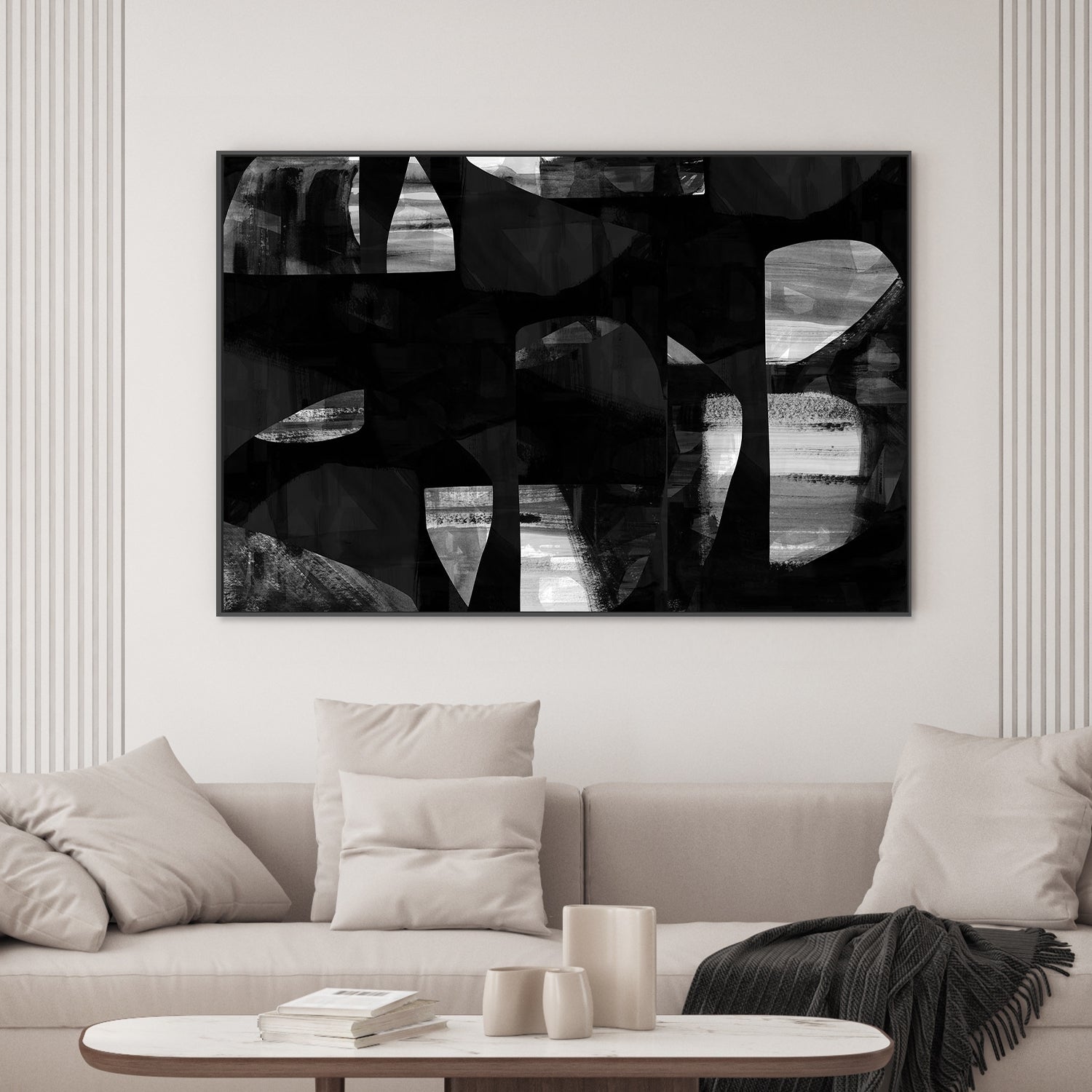 wall-art-print-canvas-poster-framed-Abstract Black Night Shapes, Style A-2