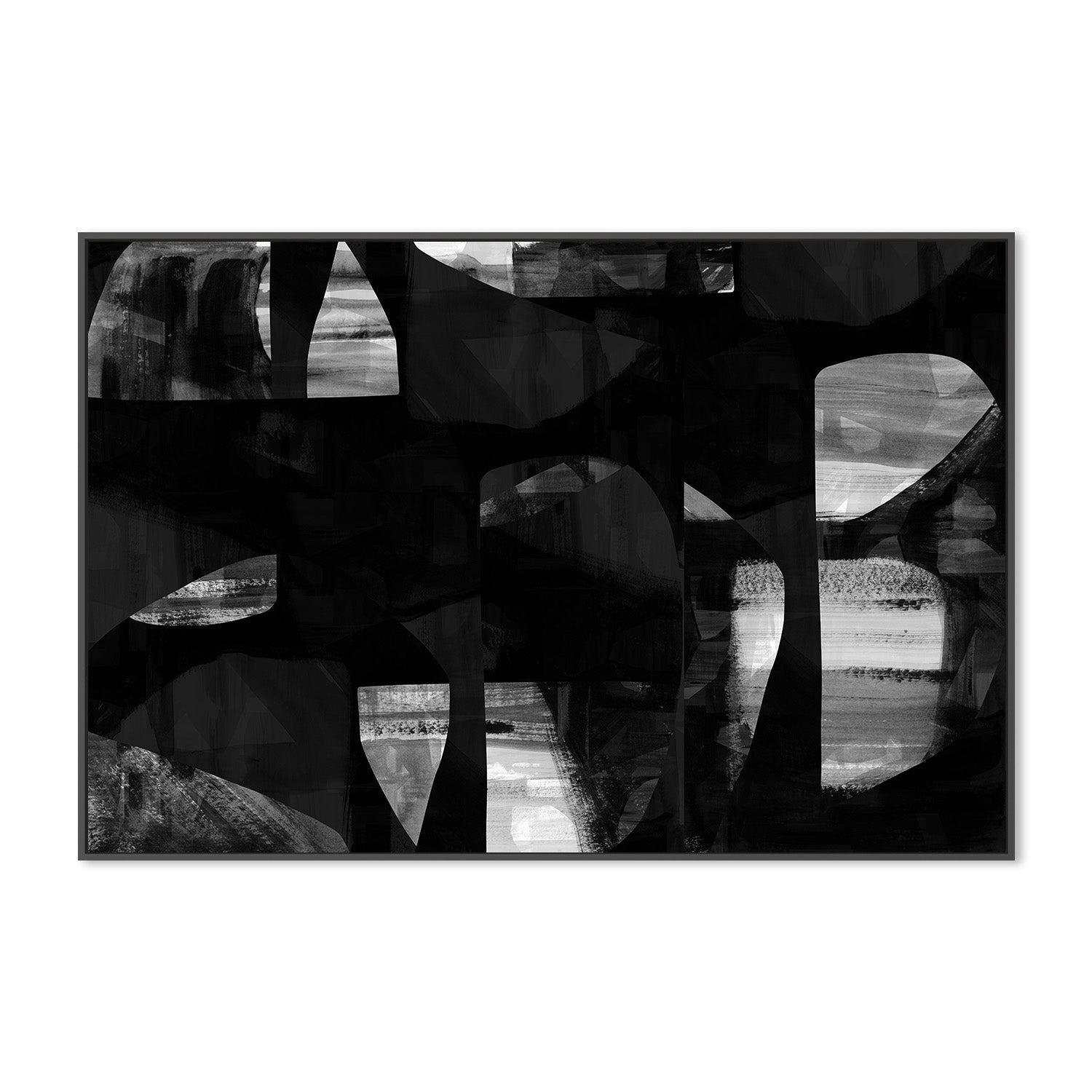 wall-art-print-canvas-poster-framed-Abstract Black Night Shapes, Style A-3