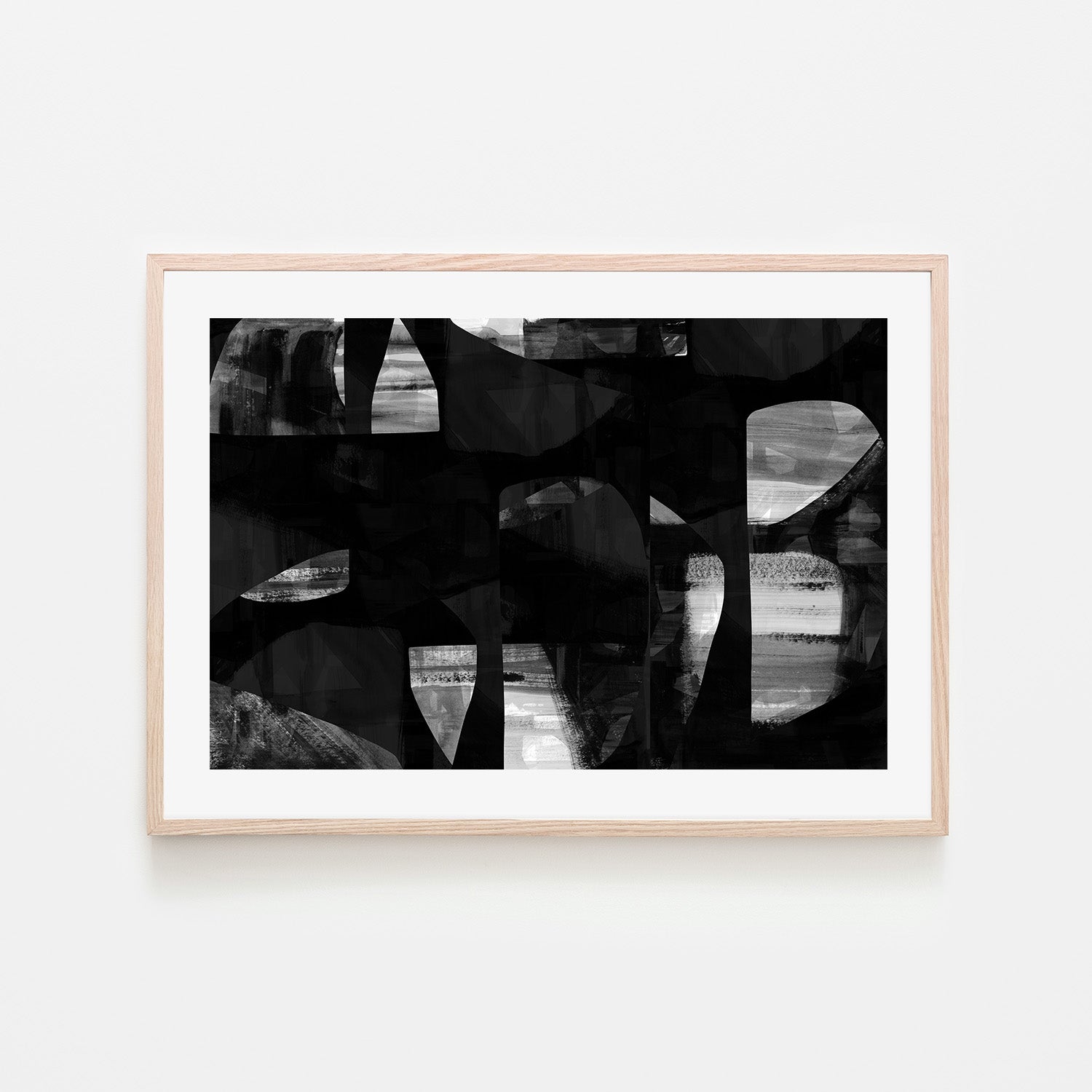 wall-art-print-canvas-poster-framed-Abstract Black Night Shapes, Style A-6