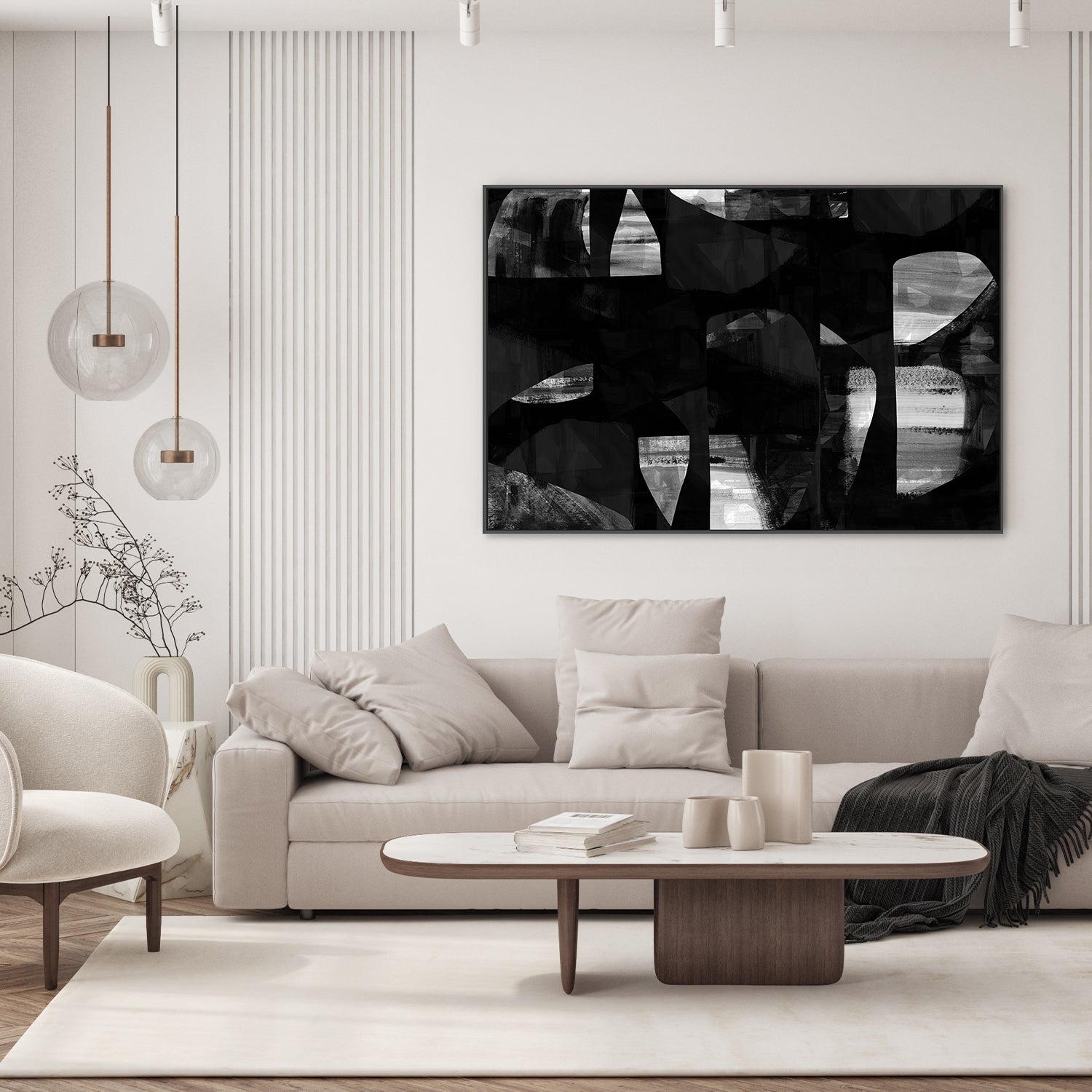 wall-art-print-canvas-poster-framed-Abstract Black Night Shapes, Style A-7