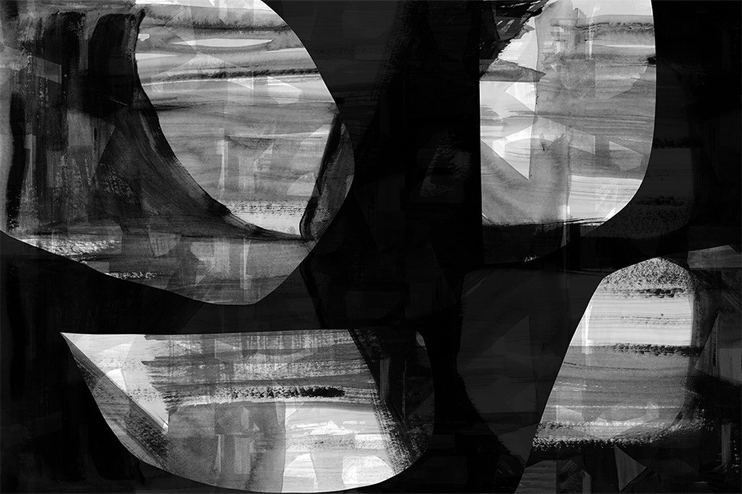 wall-art-print-canvas-poster-framed-Abstract Black Night Shapes, Style C-1