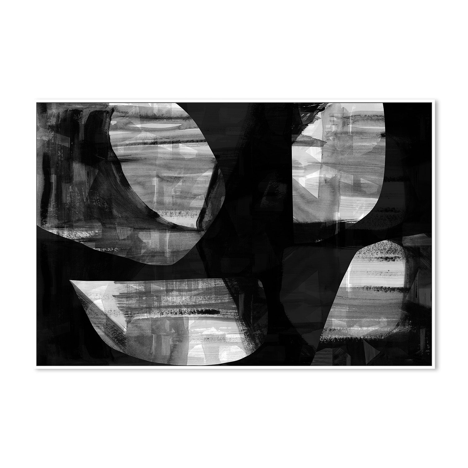 wall-art-print-canvas-poster-framed-Abstract Black Night Shapes, Style C-5