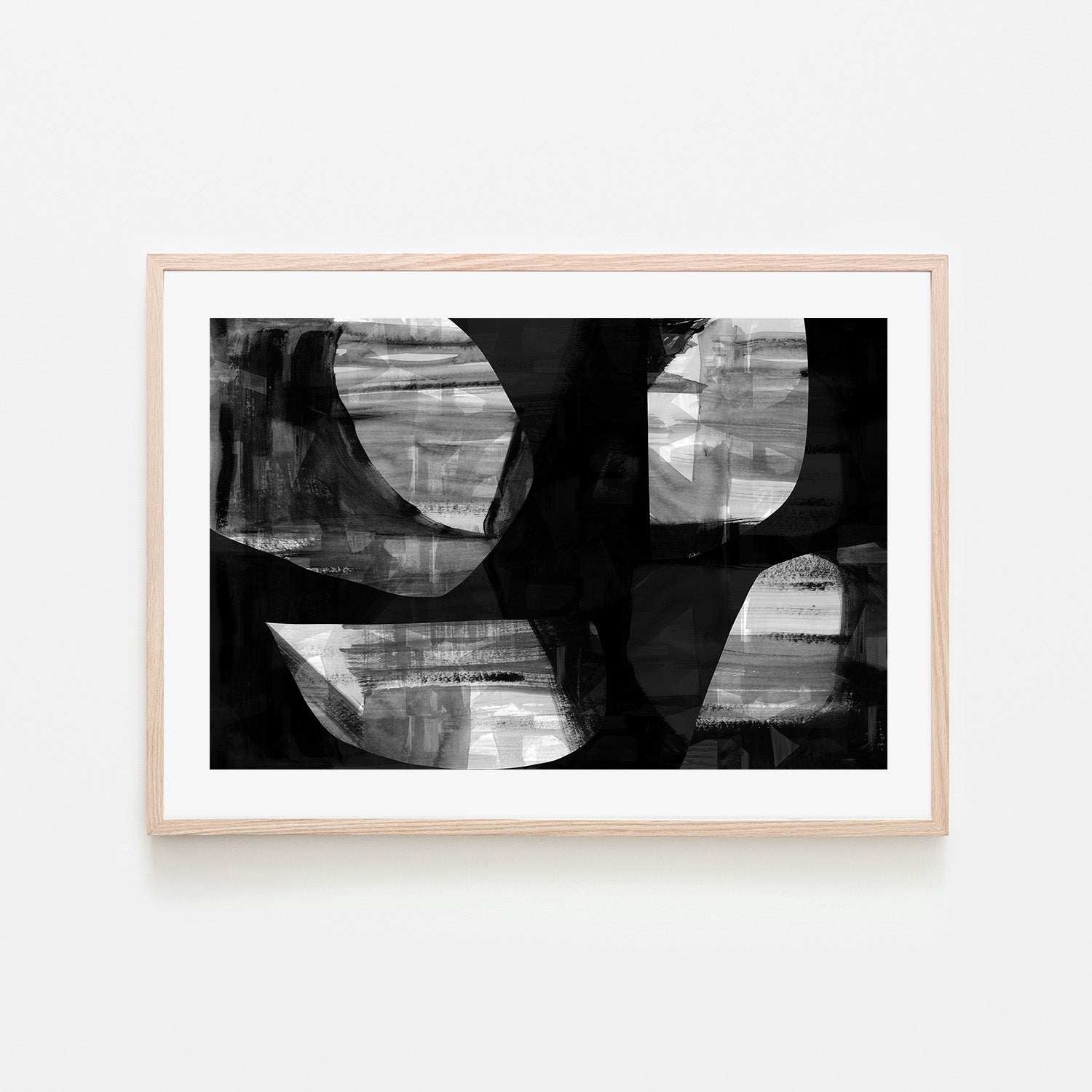 wall-art-print-canvas-poster-framed-Abstract Black Night Shapes, Style C-6