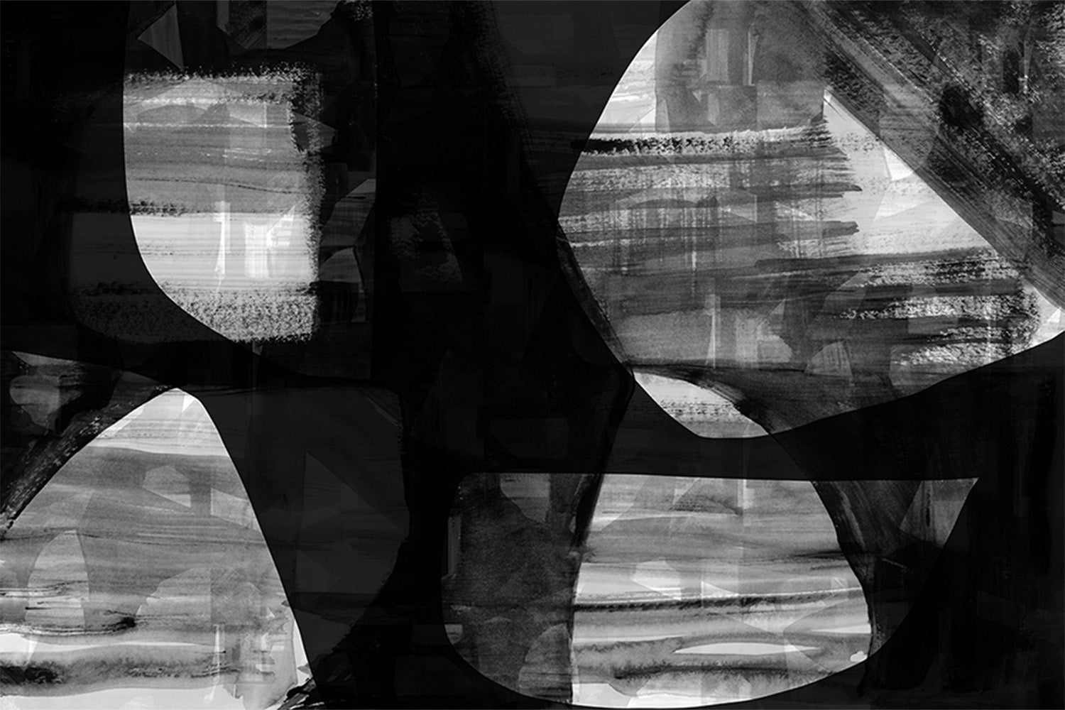 wall-art-print-canvas-poster-framed-Abstract Black Night Shapes, Style D-1