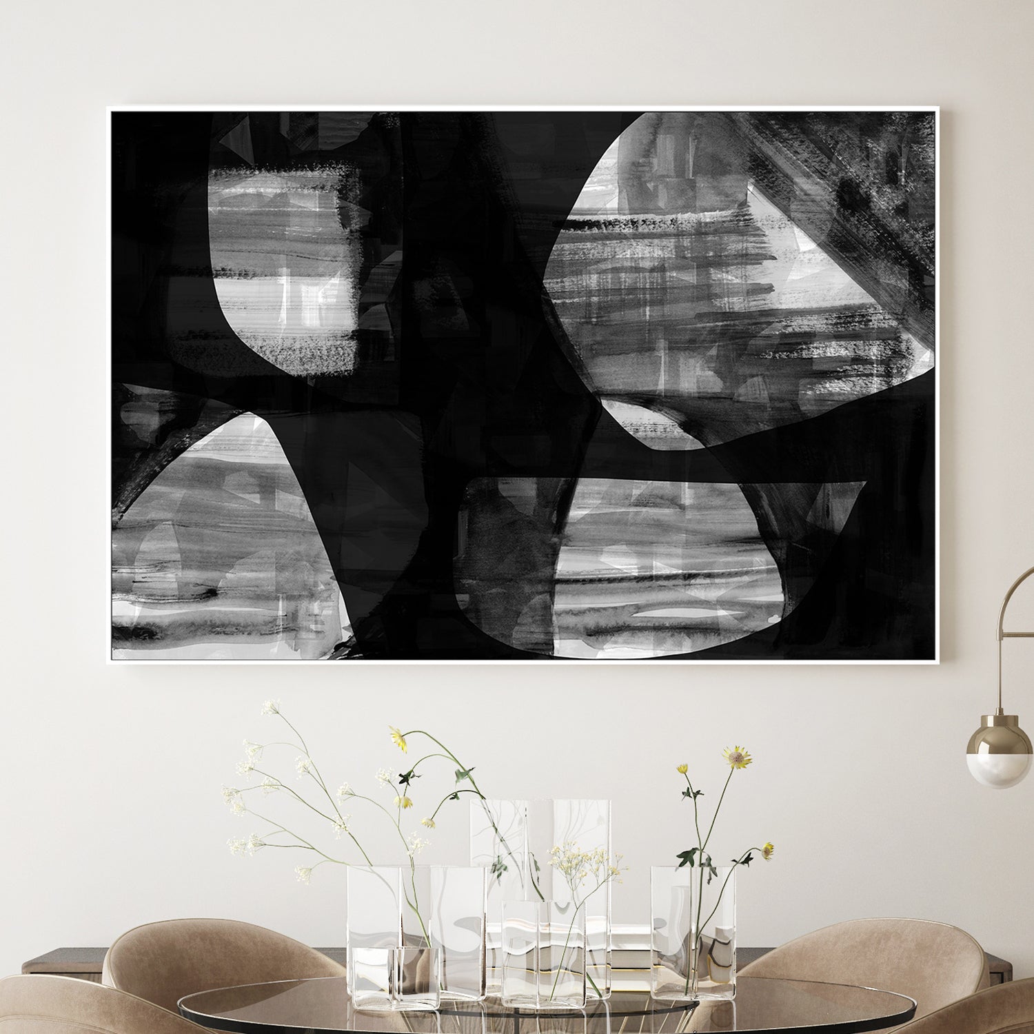 wall-art-print-canvas-poster-framed-Abstract Black Night Shapes, Style D-2