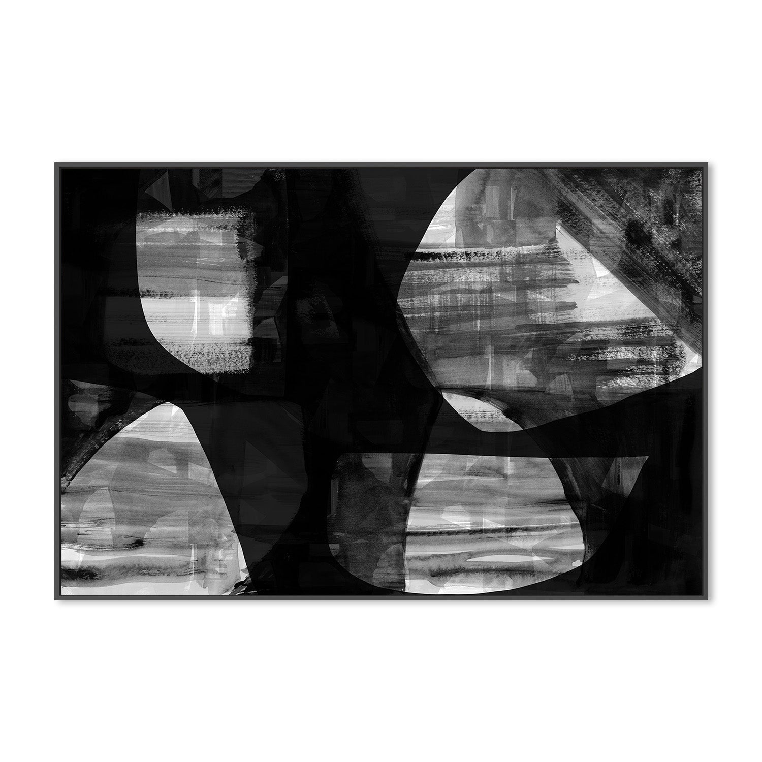 wall-art-print-canvas-poster-framed-Abstract Black Night Shapes, Style D-3