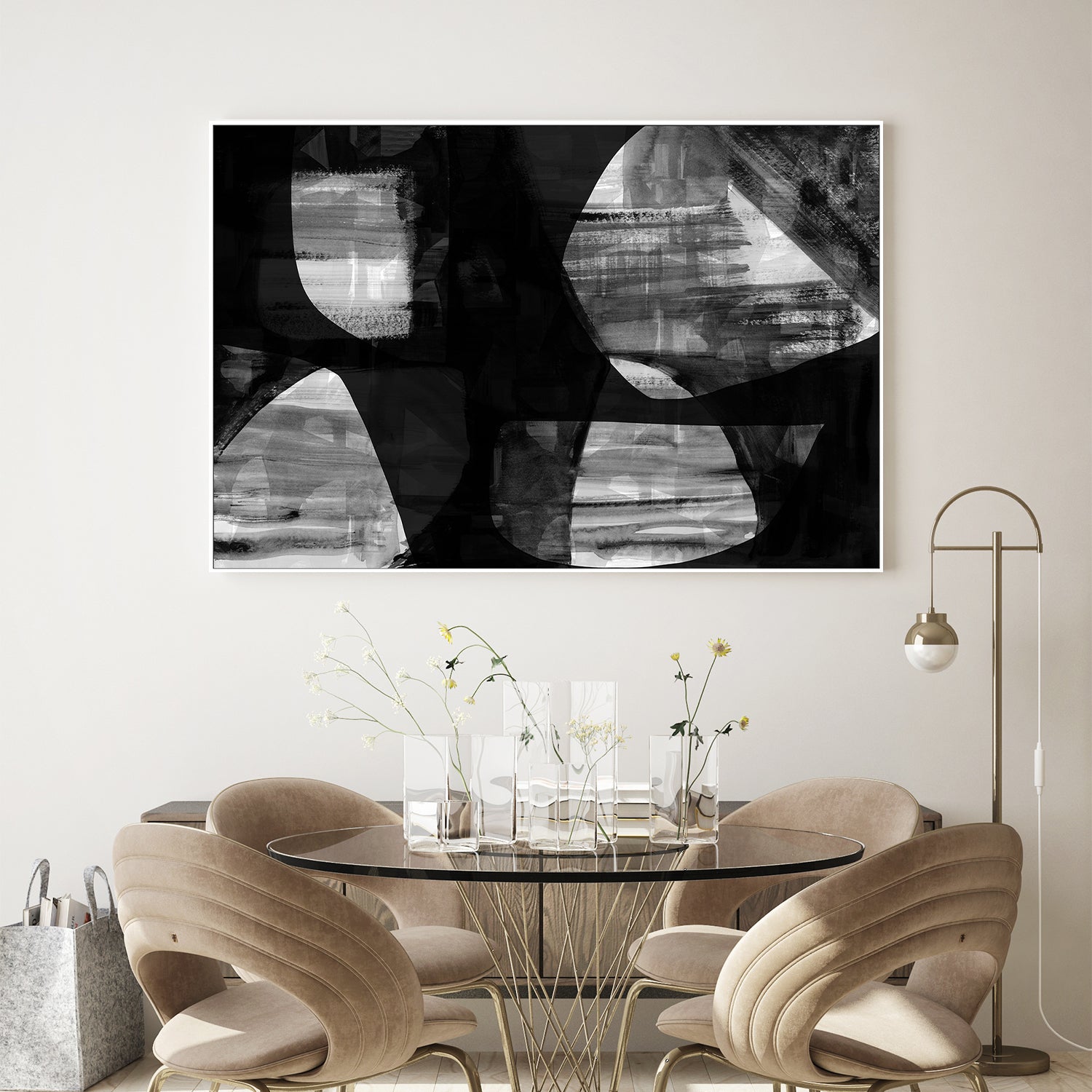 wall-art-print-canvas-poster-framed-Abstract Black Night Shapes, Style D-7