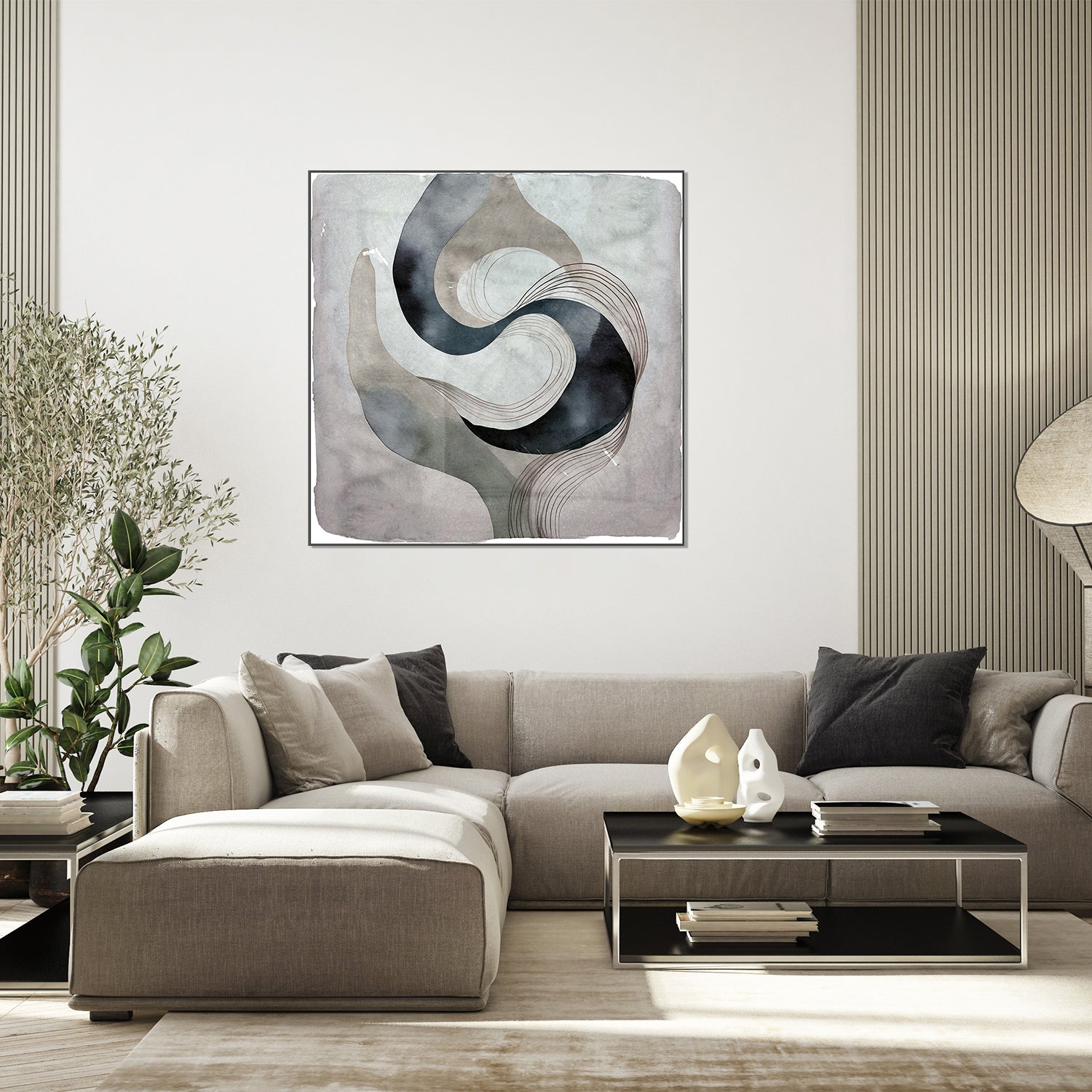 wall-art-print-canvas-poster-framed-Abstract Green On Neutral Background, Style A-7