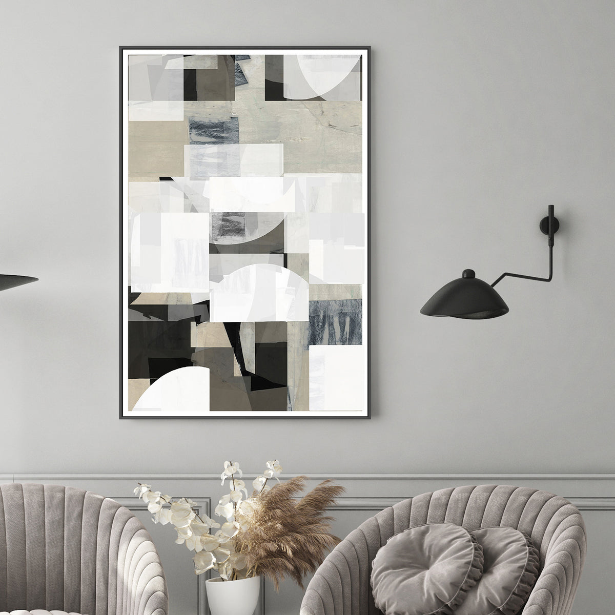 wall-art-print-canvas-poster-framed-Abstract Mocha Black White Composition, Style B-2