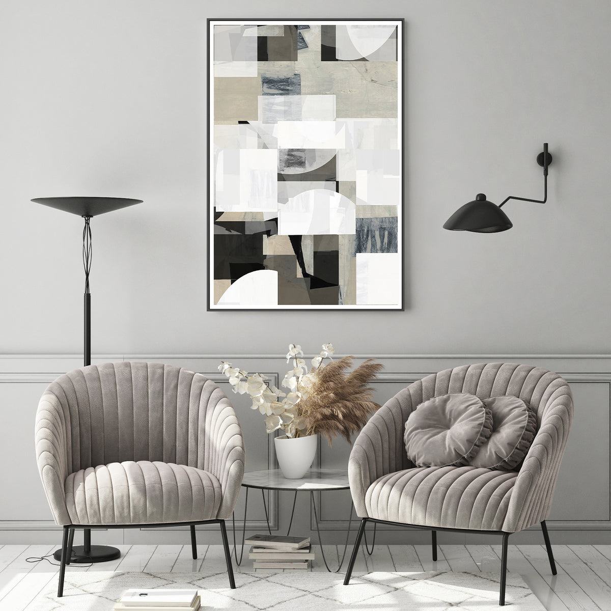 wall-art-print-canvas-poster-framed-Abstract Mocha Black White Composition, Style B-7