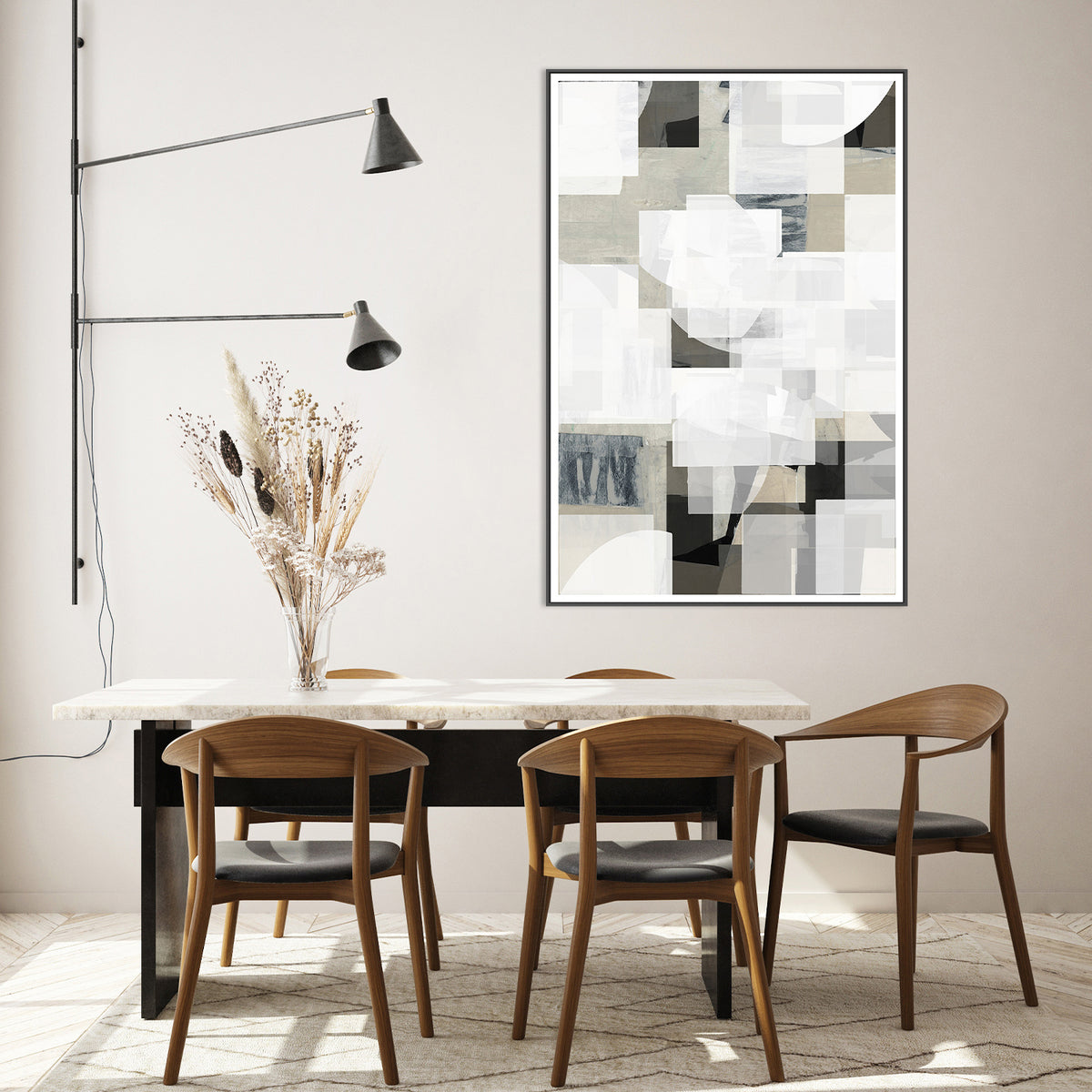 wall-art-print-canvas-poster-framed-Abstract Mocha Black White Composition, Style C-7