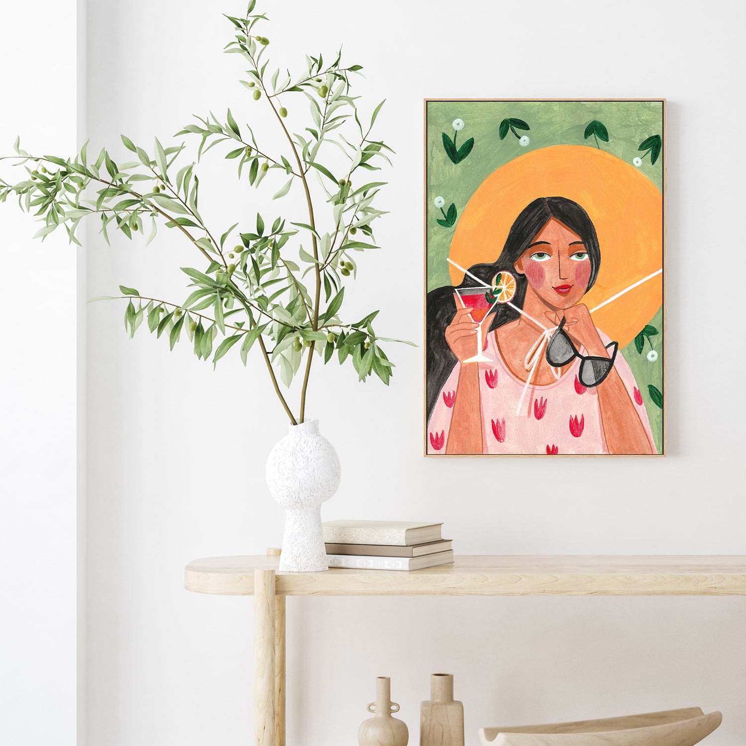 wall-art-print-canvas-poster-framed-Abstract Modern Bohemian Woman with Cocktail-8