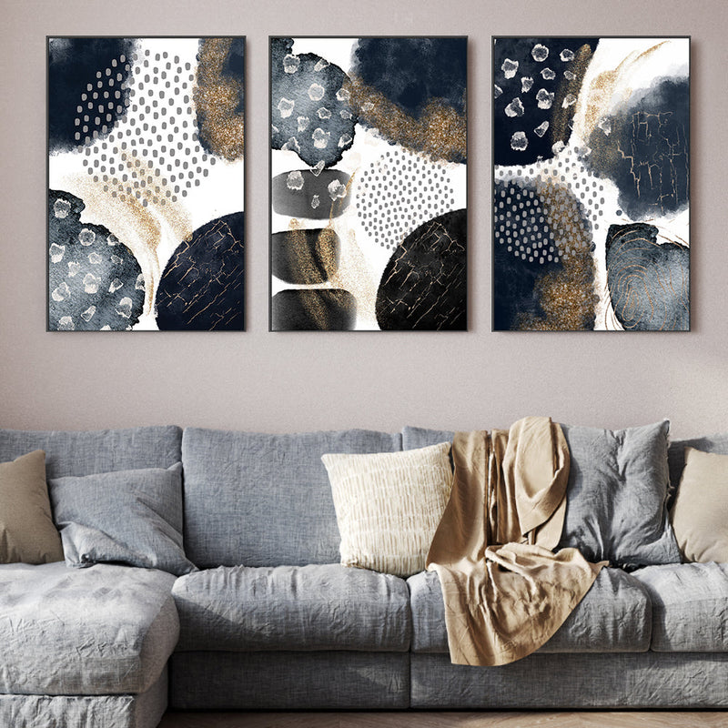 wall-art-print-canvas-poster-framed-Abstract Navy And Gold, Style A, B & C, Set Of 3 , By Sally Ann Moss-GIOIA-WALL-ART