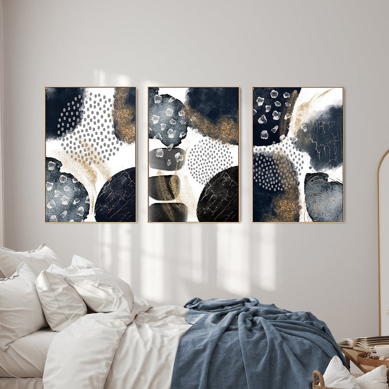 wall-art-print-canvas-poster-framed-Abstract Navy And Gold, Style A, B & C, Set Of 3 , By Sally Ann Moss-GIOIA-WALL-ART