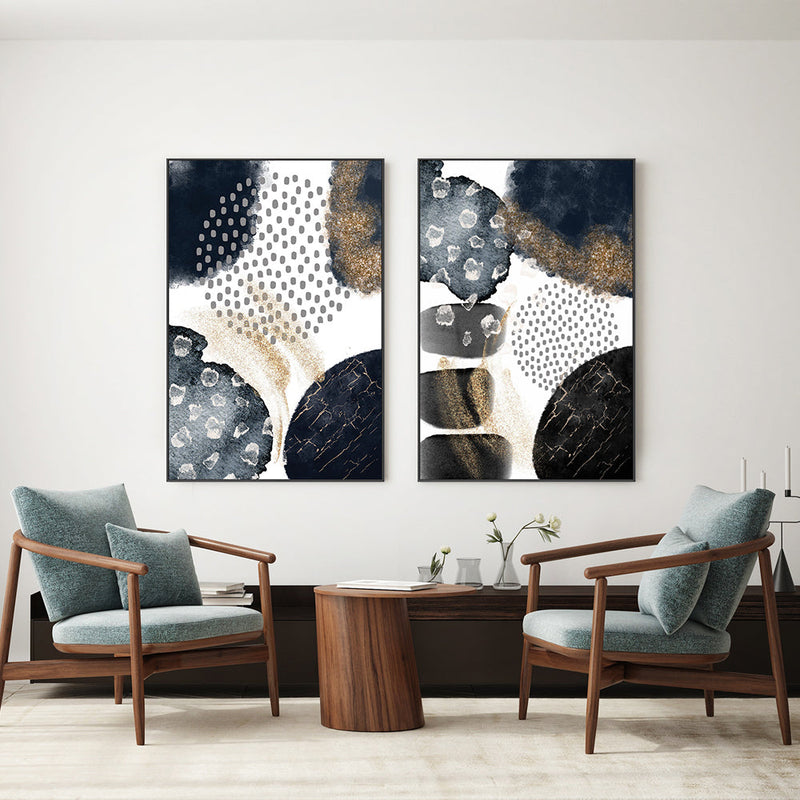 wall-art-print-canvas-poster-framed-Abstract Navy And Gold, Style A & B, Set Of 2 , By Sally Ann Moss-GIOIA-WALL-ART