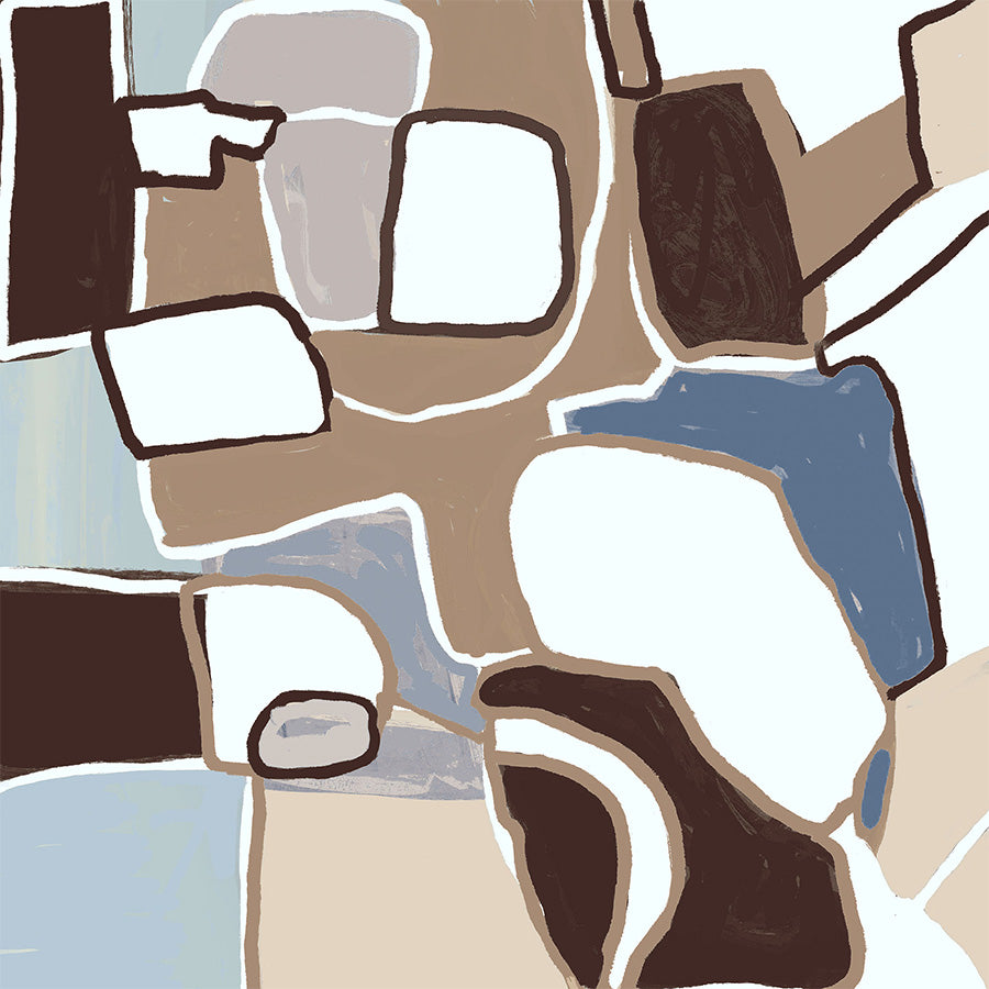 wall-art-print-canvas-poster-framed-Abstract Shapes, Brown and Blue-1