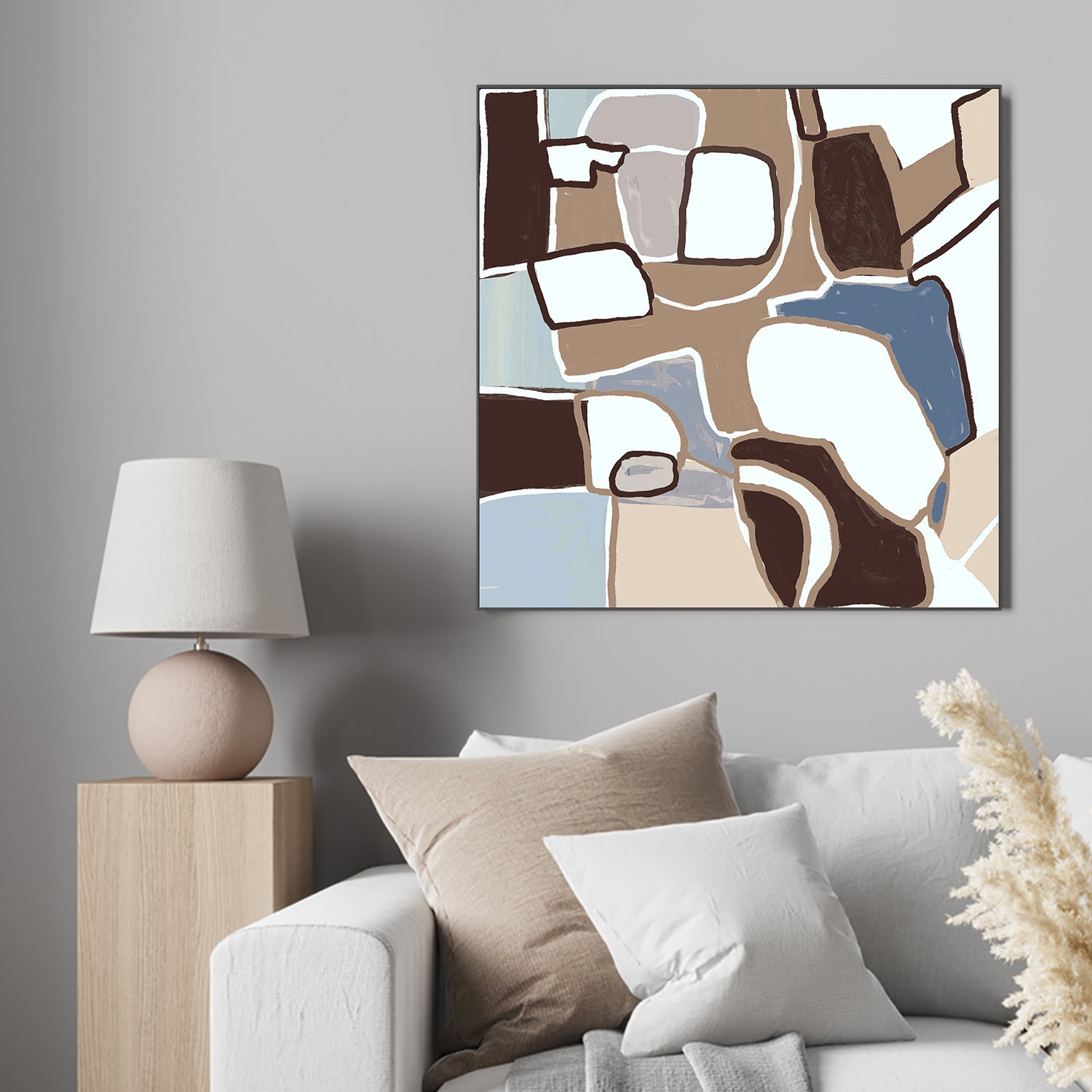 wall-art-print-canvas-poster-framed-Abstract Shapes, Brown and Blue-2