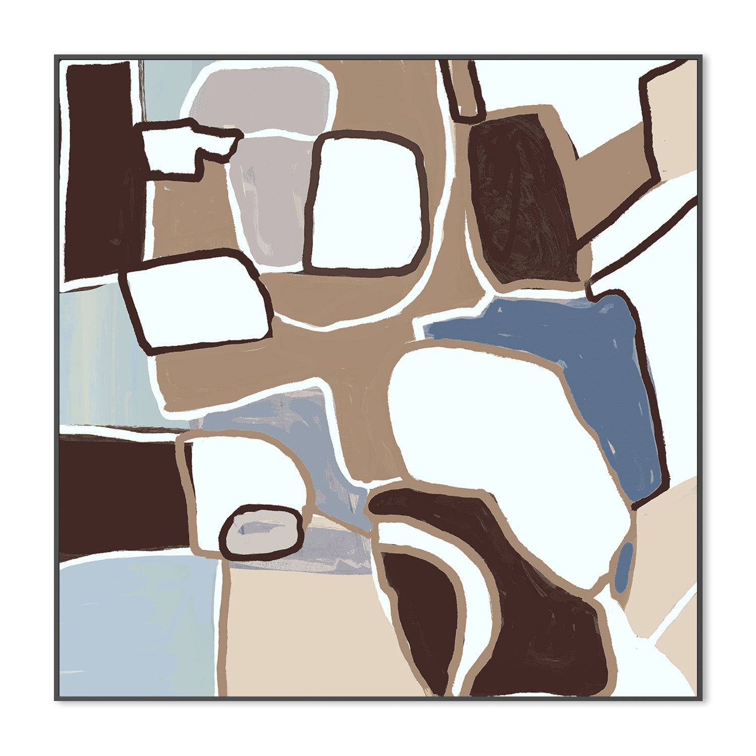 wall-art-print-canvas-poster-framed-Abstract Shapes, Brown and Blue-3