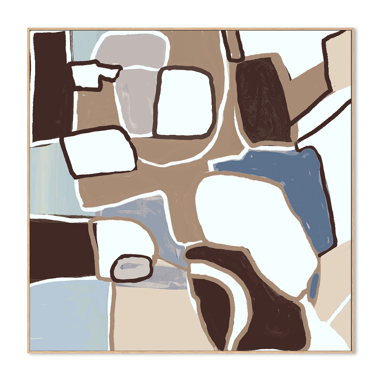 wall-art-print-canvas-poster-framed-Abstract Shapes, Brown and Blue-4