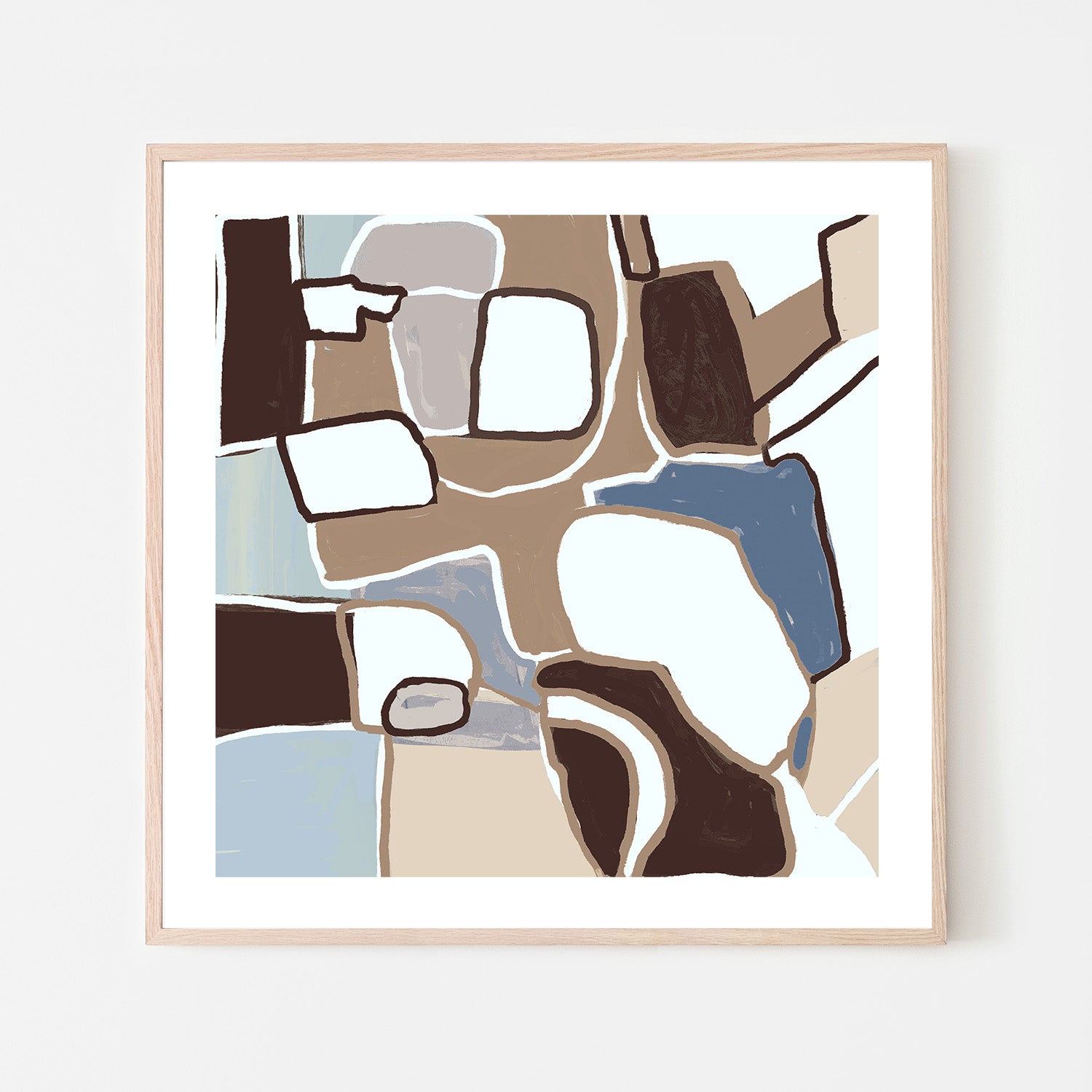 wall-art-print-canvas-poster-framed-Abstract Shapes, Brown and Blue-6
