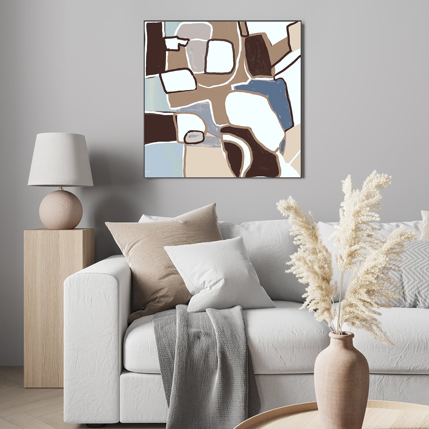 wall-art-print-canvas-poster-framed-Abstract Shapes, Brown and Blue-7