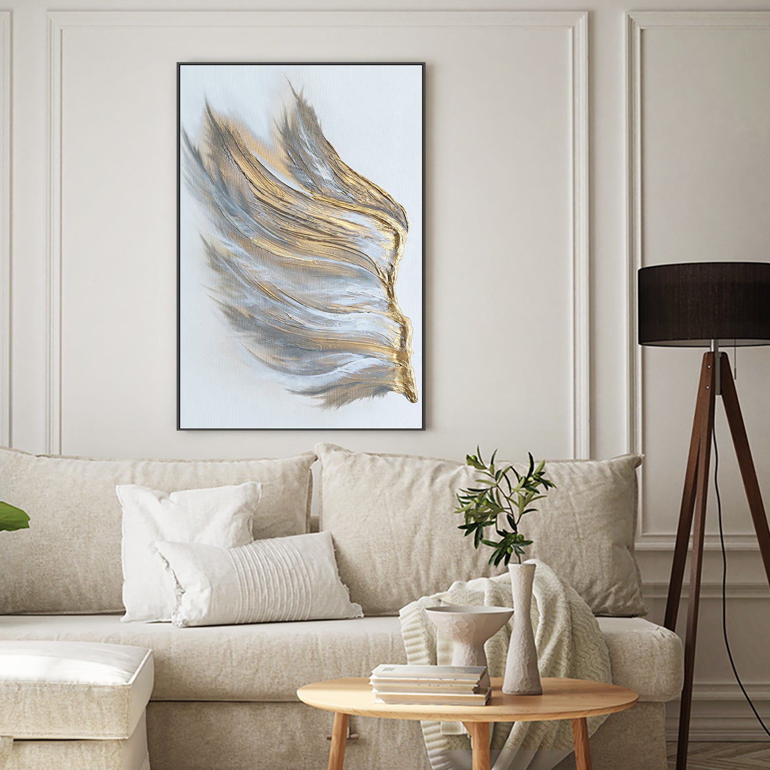 wall-art-print-canvas-poster-framed-Abstract Wing in Gold and White-2