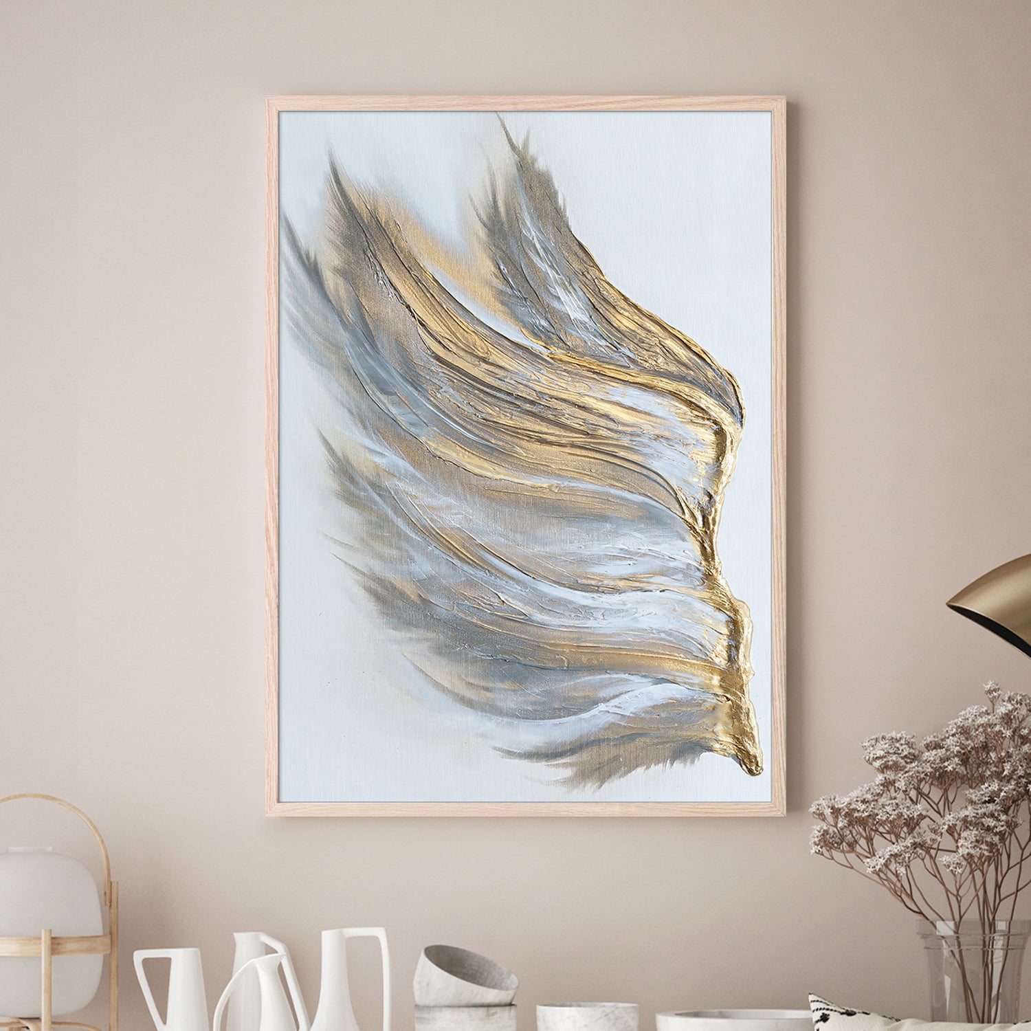 wall-art-print-canvas-poster-framed-Abstract Wing in Gold and White-7