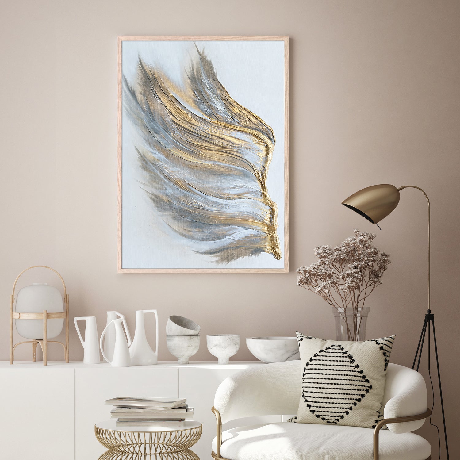 wall-art-print-canvas-poster-framed-Abstract Wing in Gold and White-8