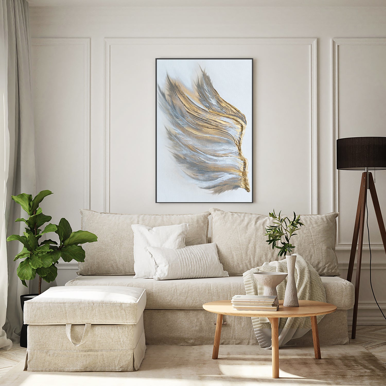 wall-art-print-canvas-poster-framed-Abstract Wing in Gold and White-9