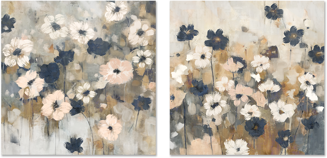 wall-art-print-canvas-poster-framed-Abstracted Florals, Style A & B, Set Of 2 , By Nina Blue-1