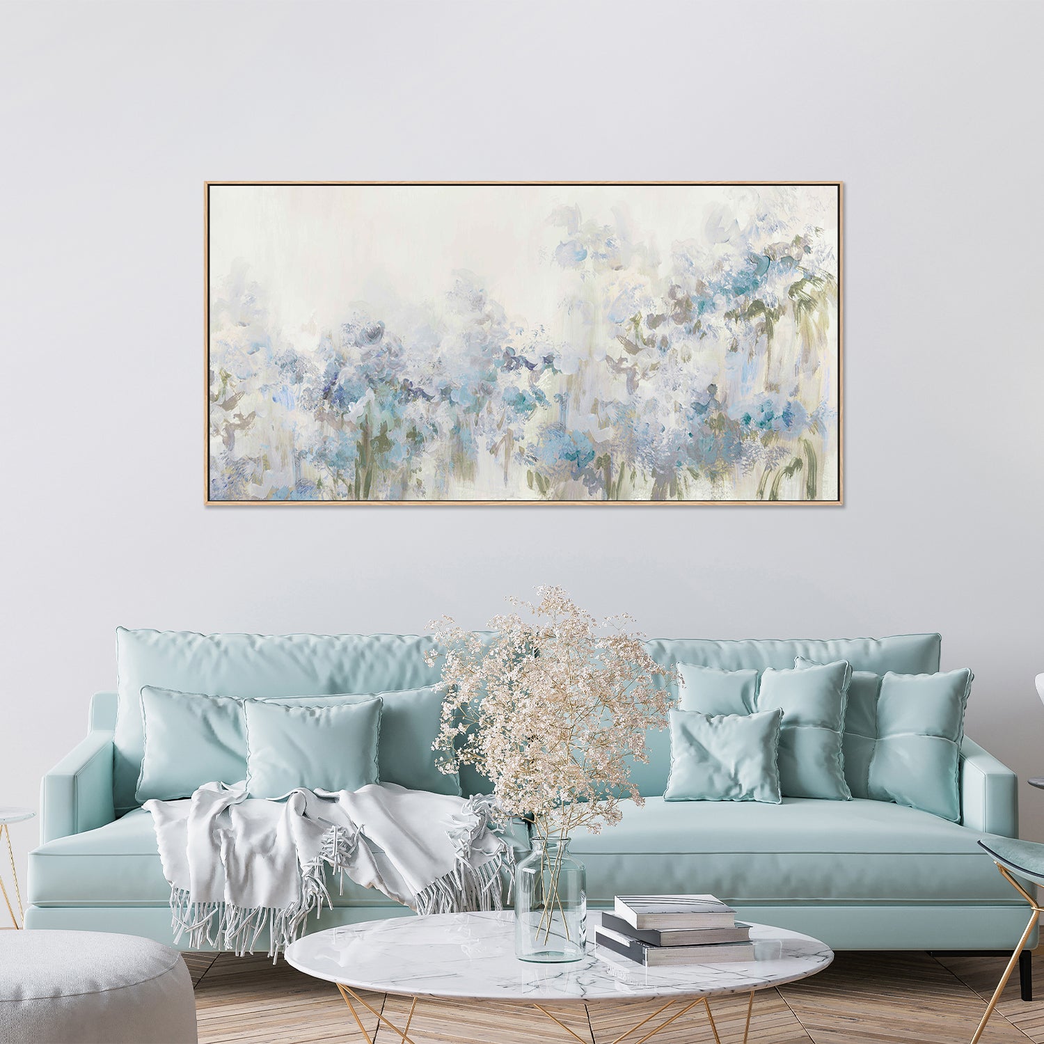 wall-art-print-canvas-poster-framed-AK136-A - Foggy Blue Garden in Soft Str...-7