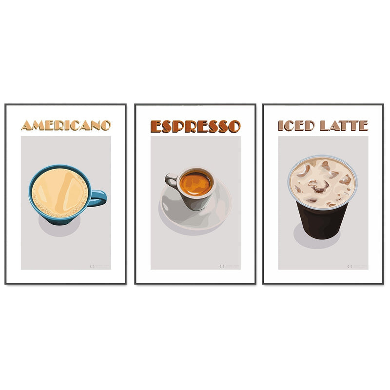 wall-art-print-canvas-poster-framed-Americano, Espresso & Latte, Set Of 3-by-Rosalyn Gray-Gioia Wall Art
