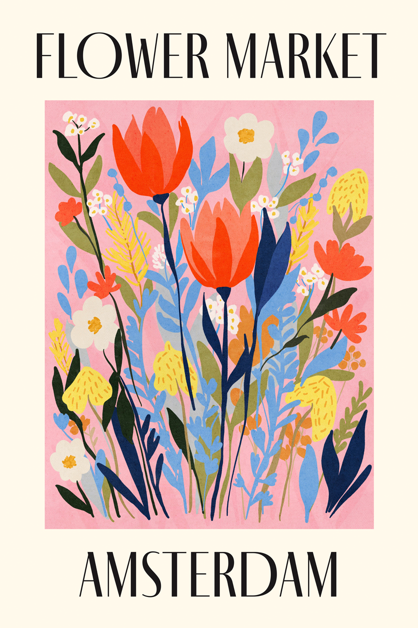 wall-art-print-canvas-poster-framed-Amsterdam Flower Market , By Lia Nell-1